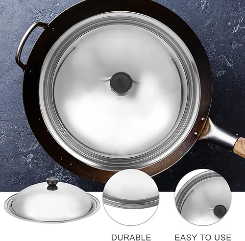 Miniatura 7 de Hemoton Cubierta universal para sartenes portátiles para lavavajillas, tapa de olla de acero inoxidable, tapa redonda para wok, cúpula de fusión de