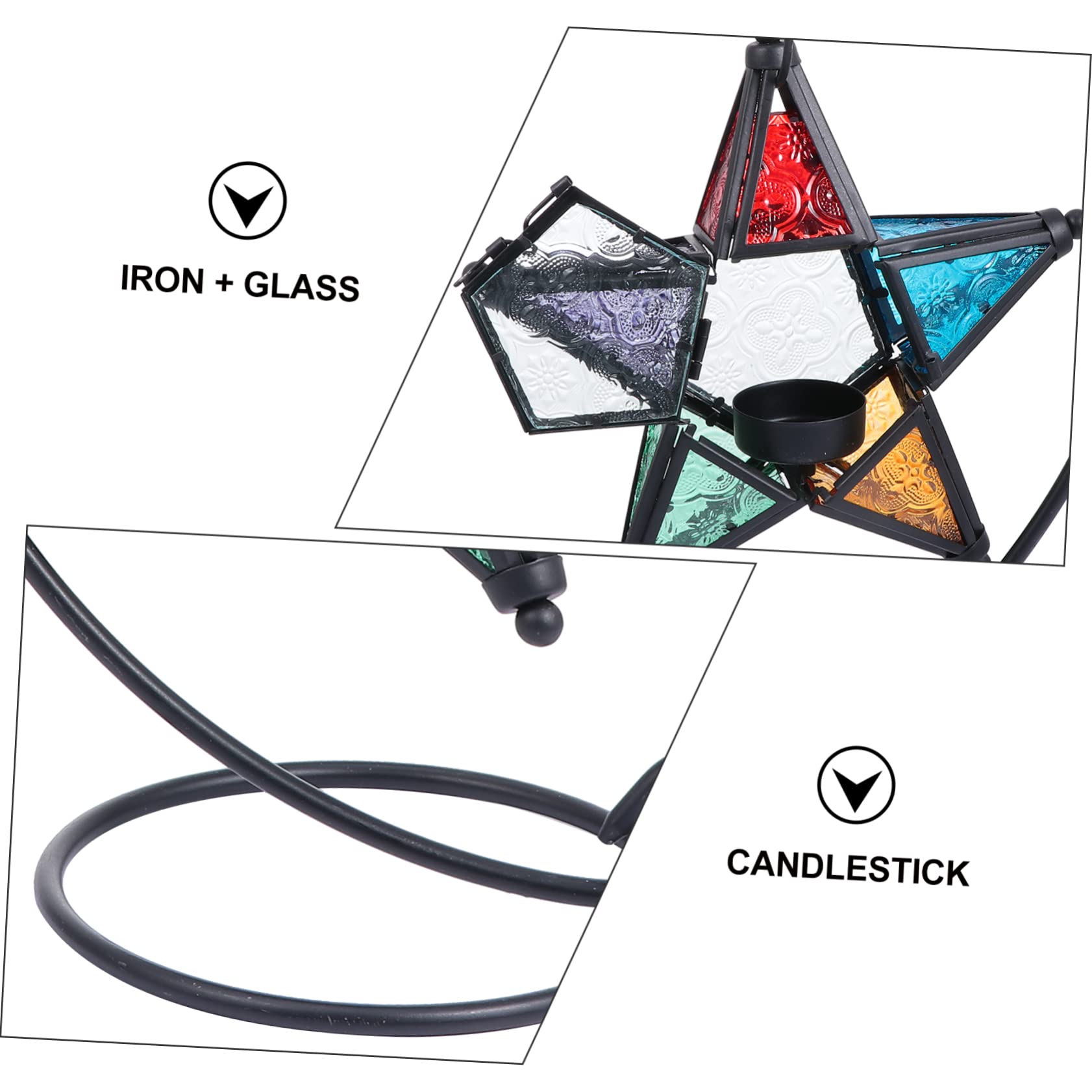 GOOHOCHY 1pc Pentagram Wind Lamp Metal Star Candle Holder Metal Serving Tray Wedding Candles Metal Tray Desk Stand Metal Candle Holder Decor Star Shape Candlestick Candle Cup Desktop Glass