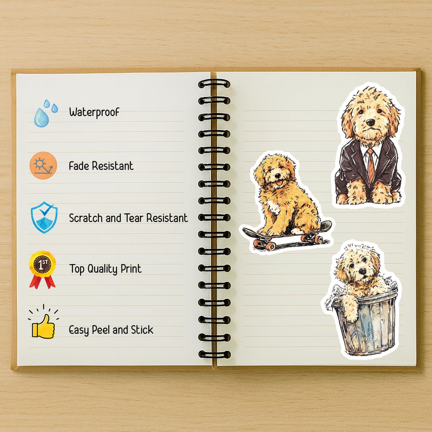 100 PCS Goldendoodle Stickers Pack – Waterproof Dog Decals for Water Bottles, Laptops, Phones, Notebook, Cars – Cool Vibrant Graphics for Golden Doodle Enthusiast - Image 4
