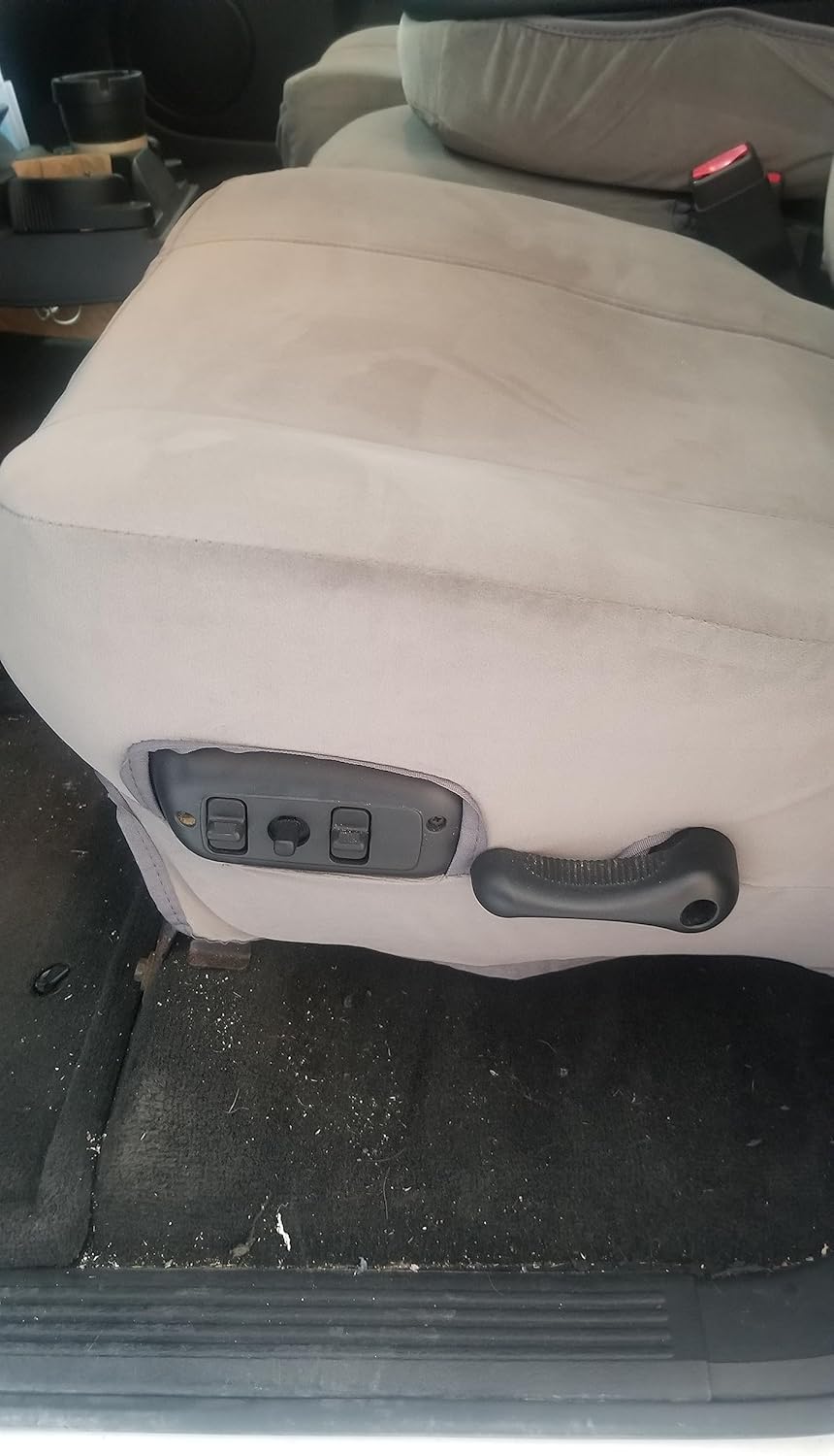 Durafit Seat Covers, D1289 X7, Seat Covers Made in Gray Twill for Dodge Truck Front 40/20/40 Split Seat with Console. Drivers Side Electric with Lumbar Adjustment