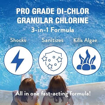 Doheny's Di-Chlor Granular Chlorine | Pro-Grade 3-in-1 Pool Chlorine Granules Sanitizer, Shock and Algaecide! | Fast-Dissolving | Highly-Concentrated 56% Available Stabilized Chlorine (5 lb.)