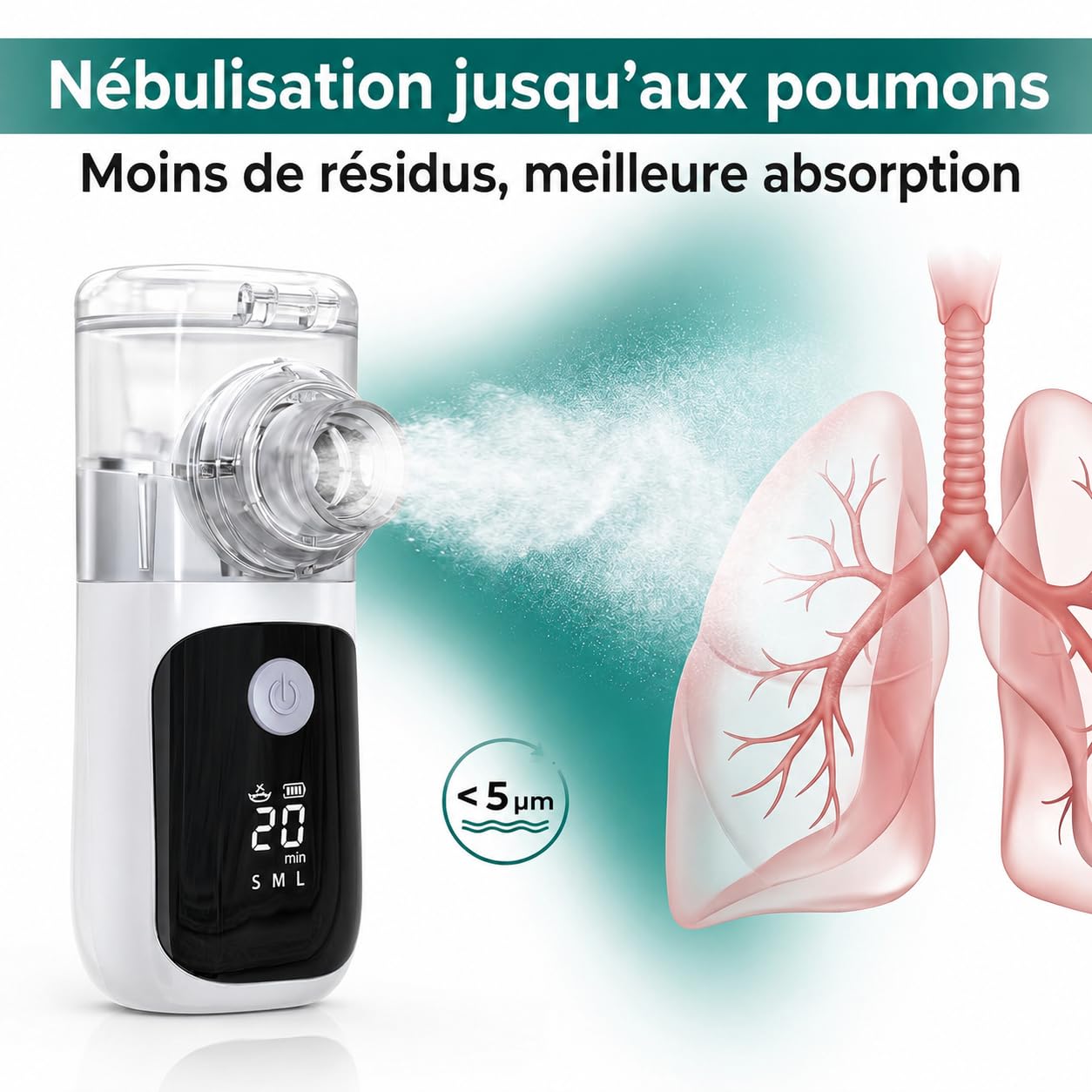 Medicinadellavoro.com - Nebulisateur Portable Silencieux Bebe et Adulte, Inhalateur Rhume Vapeur avec USB-C, Batterie Rechargeable et 2 Masques, Aerosol Medical Adultes Enfants Asthme et Bronchite