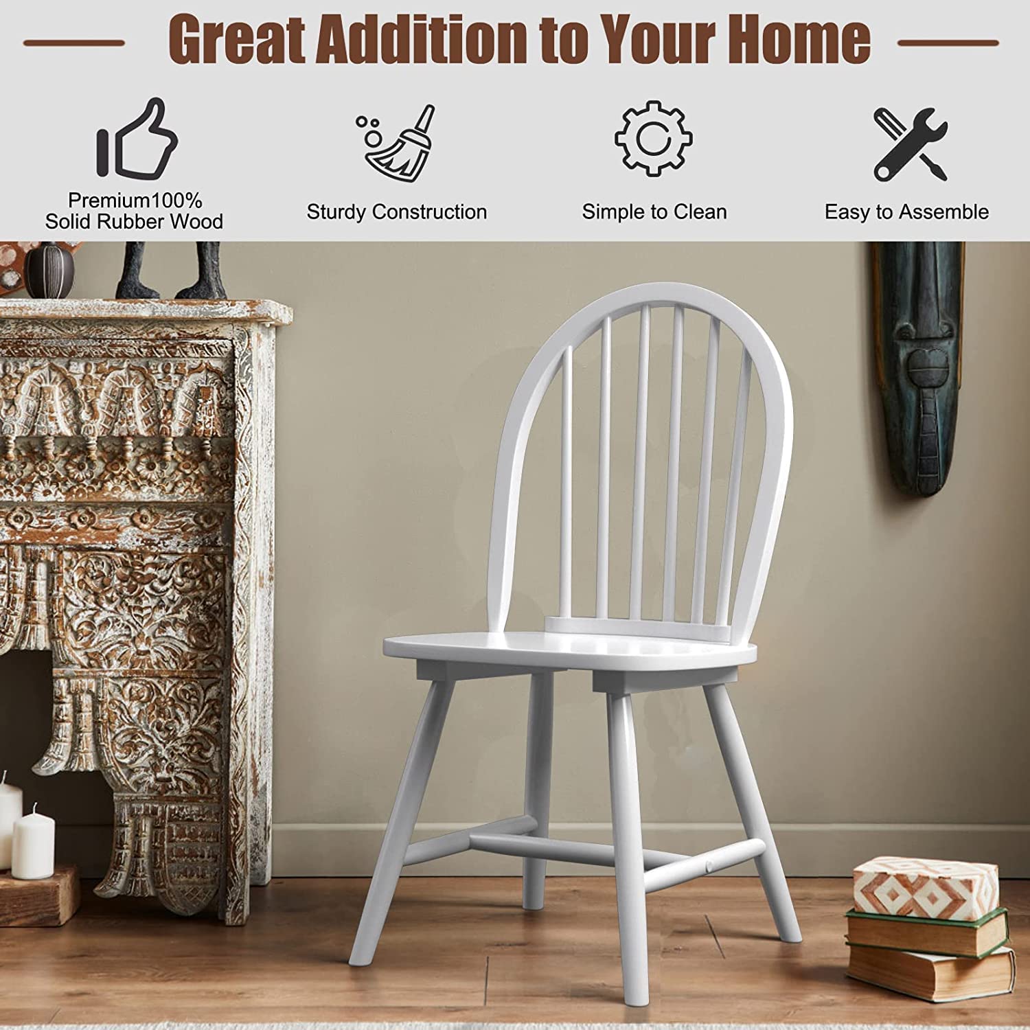 CHEFJOY Windsor Dining Chairs, Wooden Dining Chairs Set of 2, Mid