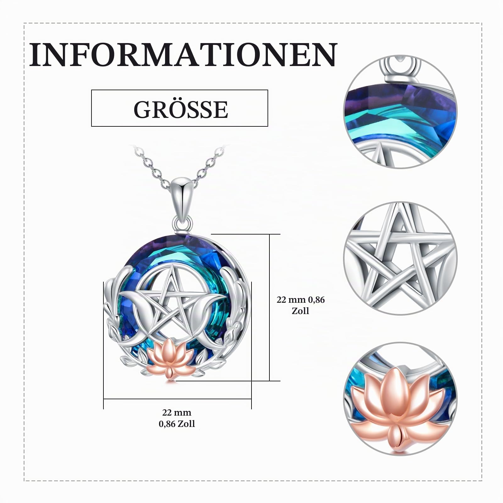 VONALA Triple Mond Pentagramm Halskette Silber 925 Hexen Kette Anhänger Hexen Schmuck Geschenk für Damen Mädchen Tochter Mutter Freund