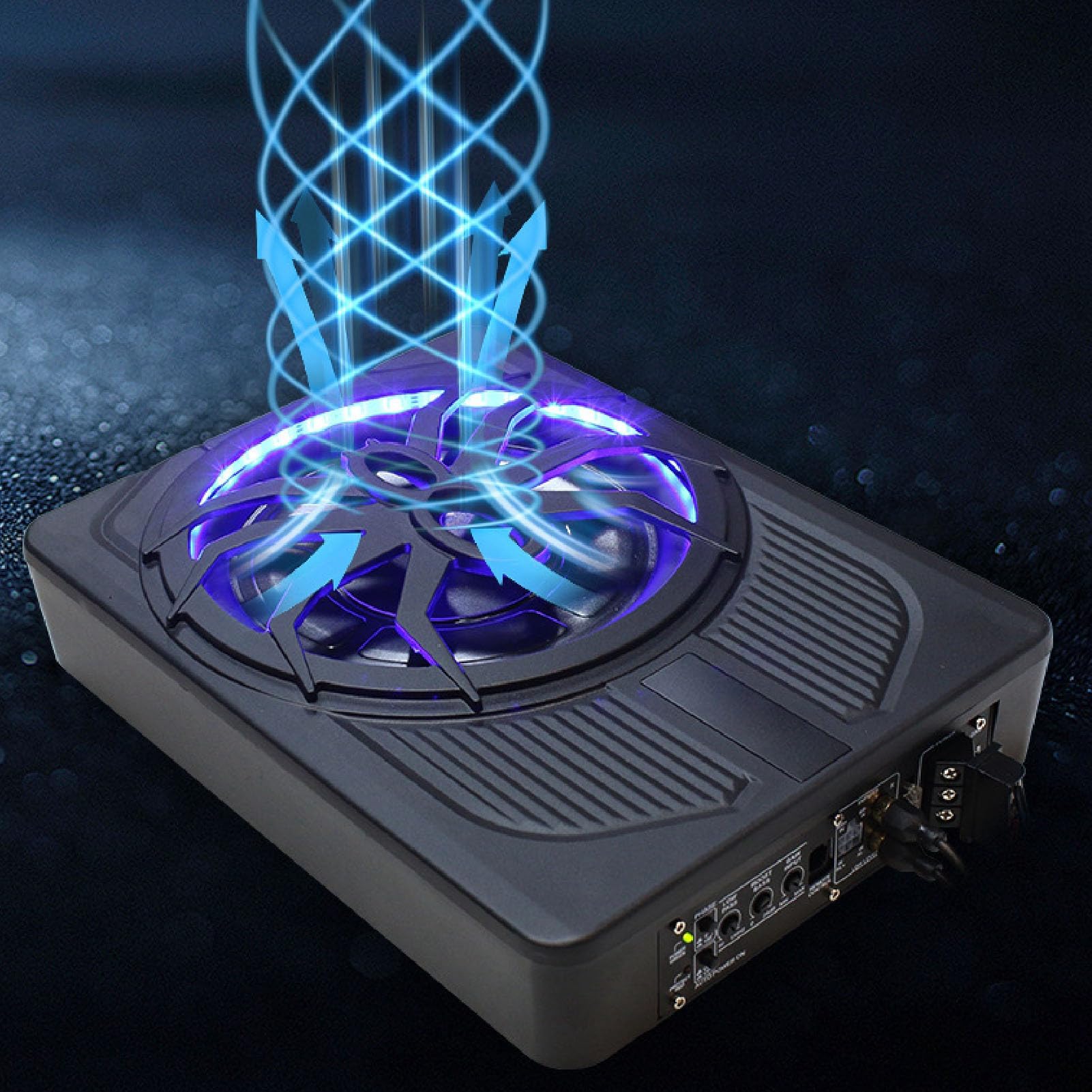 Acouto Subwoofer Delgado para Debajo del Asiento de 10 Pulgadas, Luz LED de 800 W, Carcasa de Aleación de Aluminio, Control Remoto de Graves, Rendimiento de (Blue)