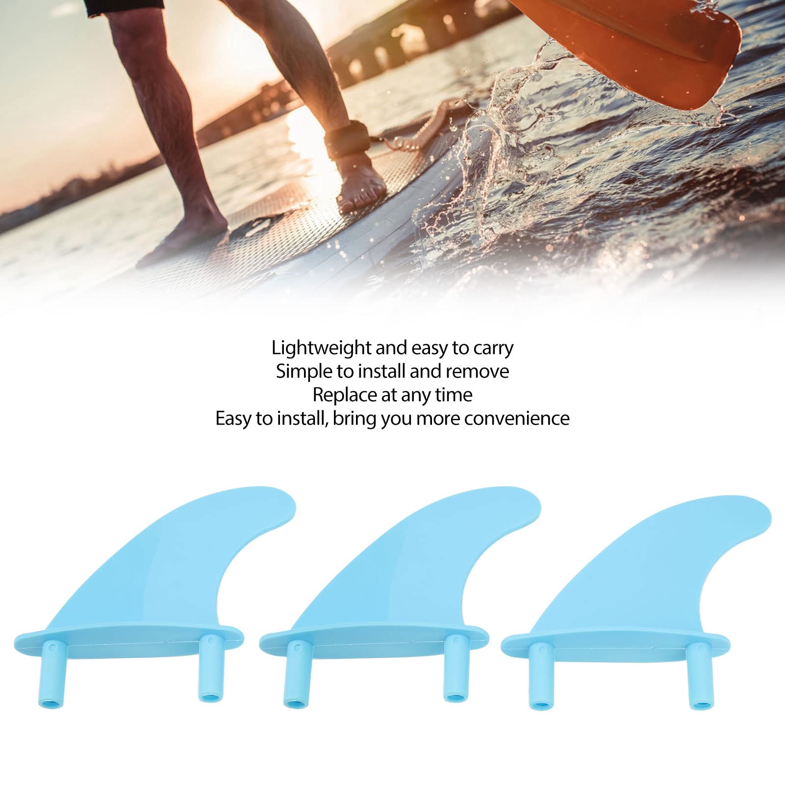 ETAINGYEUN Surfboard Fins Soft Top Tri Fin Set PVC Plastic Stable Flexible Portable Blue