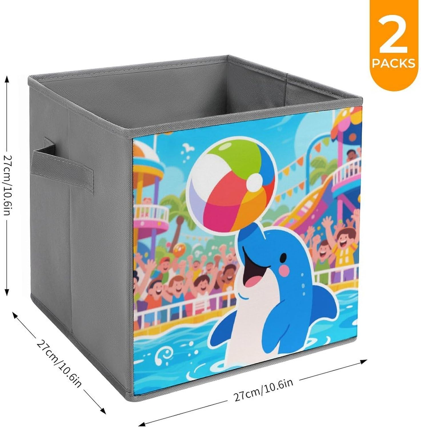 2-piece Oxford Cloth Storage Box A Dolphin Heading A Ball Printed Storage Box for Clothes/shoes Multi-purpose Wardrobe And Cabinet Storage