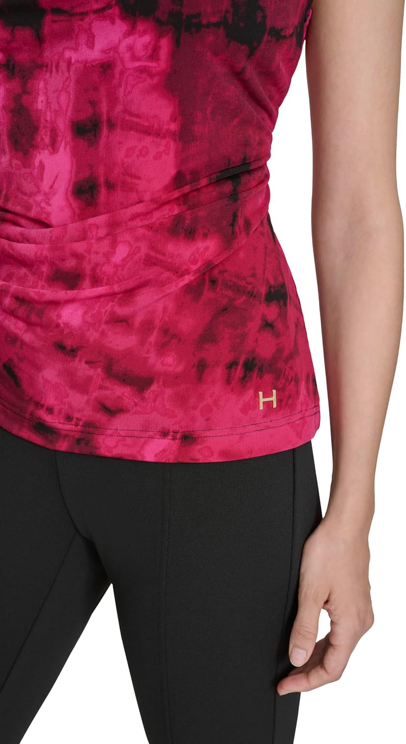 Halston Women's Printed Sleeveless Cowl Neck Jersey Knit