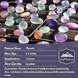 SigMntun Tumbled Stone Set Fluorite Crystals, Handpicked Tumbled Gemstones Rocks, Pebbles for Reiki, Chakra, Healing, Home Decor 0.6 Inches 7 Ounces