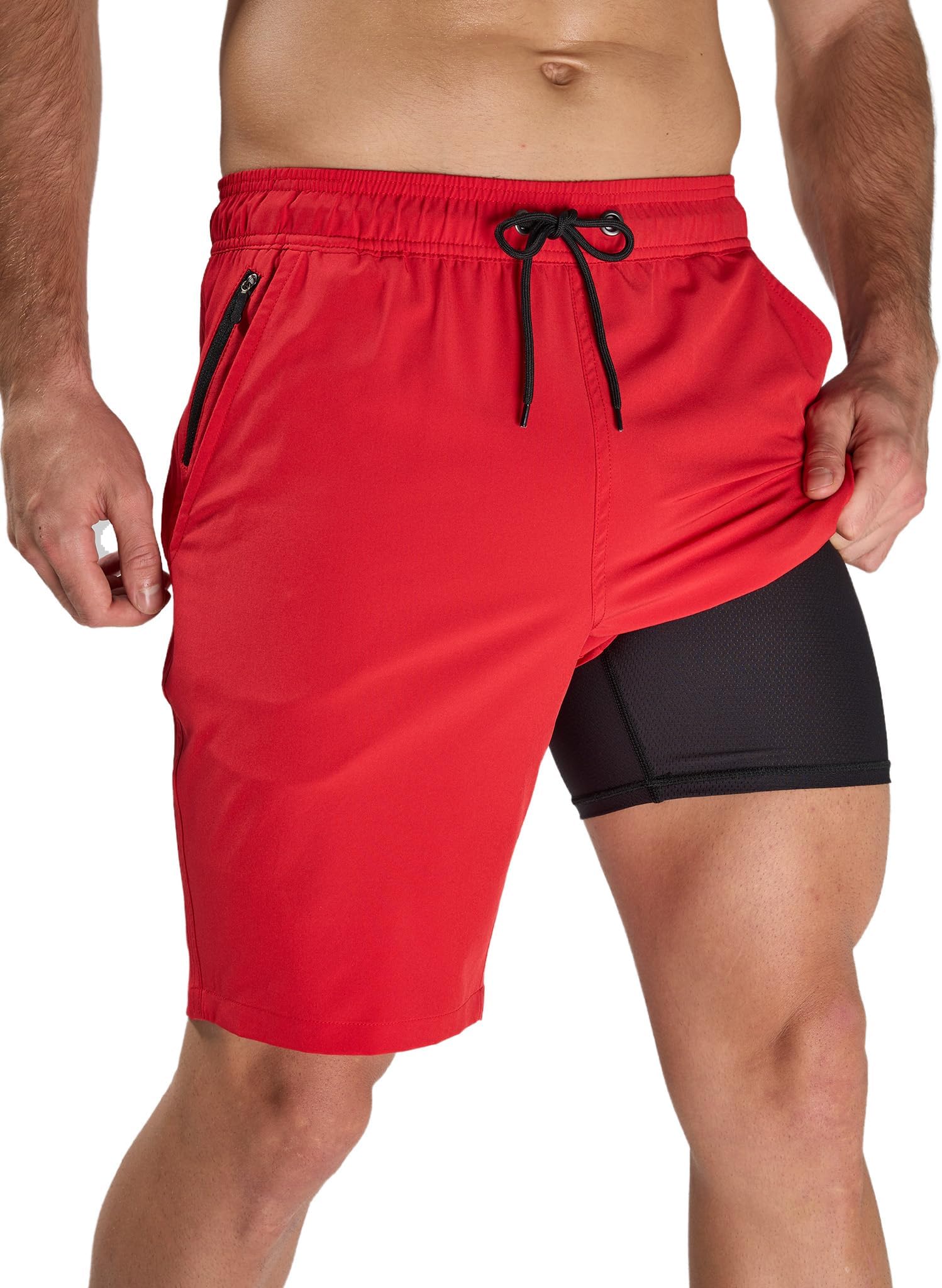 Men's Swim Trunks with Compression Liner and Zipper Pockets Quick Dry Bathing Suit Board Swimming Shorts