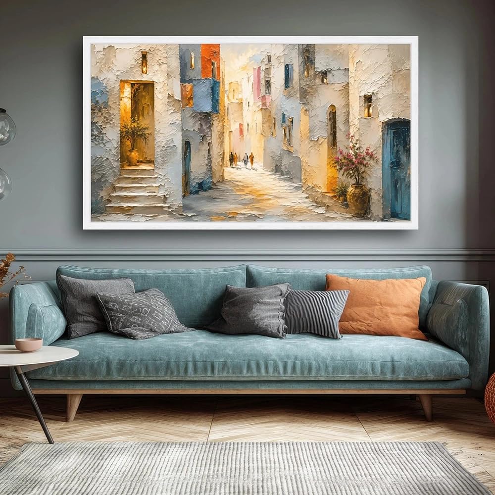 LTjiajuypd Mediterranean Street Canvas Print Wall Art, European Travel Decor Home Living Room Posters(55X110cm)