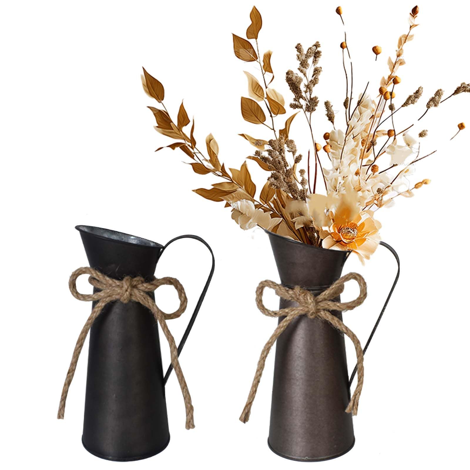 Vases en métal vintage Zimoer lot de 2 pots rustiques gris et brun pour fleurs de jardin