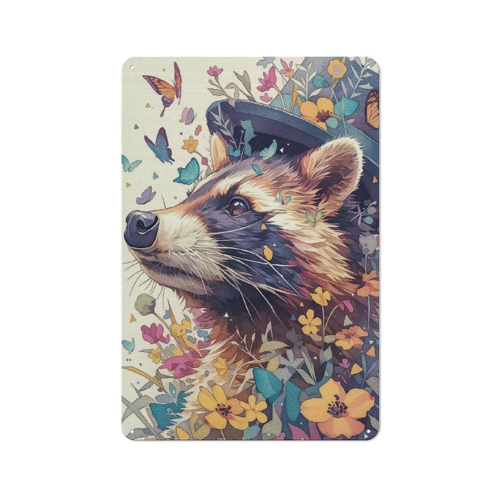Junmoney Style-24 Raccoon Fascination Tin Wall Sign 30X20cm, Country Style Bistro Wall Plaque For Coffee Bar, Kitchen, Bistro Or Tea Corner