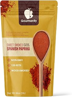 Gourmanity Sweet Smoked Paprika Powder, Premium Spanish Paprika Seasoning, Oak Wood Smoked for Adding Depth, Flavor and Color to Your Dishes, Pimenton Dulce Ahumado, Smoked Paprika Bulk 120 ASTA, 1lb