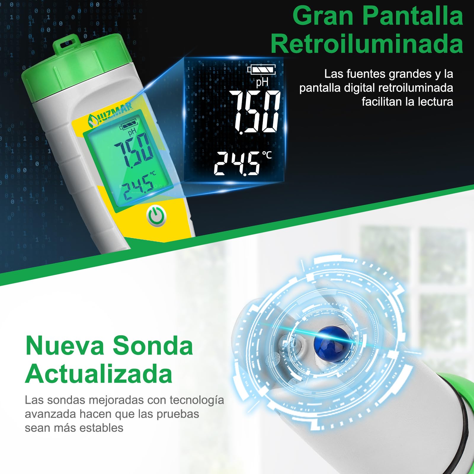 UIUZMAR Medidor de pH y Sal Piscina Salina, Test de Salinidad para Piscinas, Pantalla Digital 5 en 1, Medidor de pH TDS EC Salinidad Temperatura Para Piscina, Hidropónico, Acuario, Agua Potable, Spa