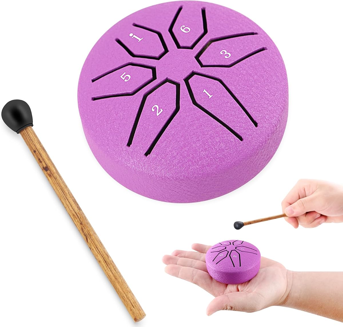 EASTROCK Mini Steel Tongue Drum 3 Inch 6 Notes C Key, Purple | Percussion Instrument Handpan Drum with Mallets & Music Book Steel Drum for Meditation, Relaxation