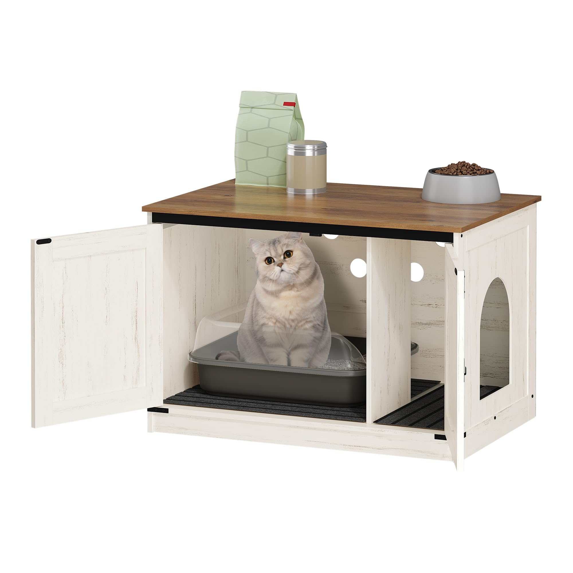 Hzuaneri Maison de Toilette Chat, Meuble Litiere Chat, Meuble à Litière avec Cloison Amovible, Maison pour Chats, Entrée Réversible à Gauche ou à Droite, 80 x 50 x 54 cm, Marron et Blanc CB86614X