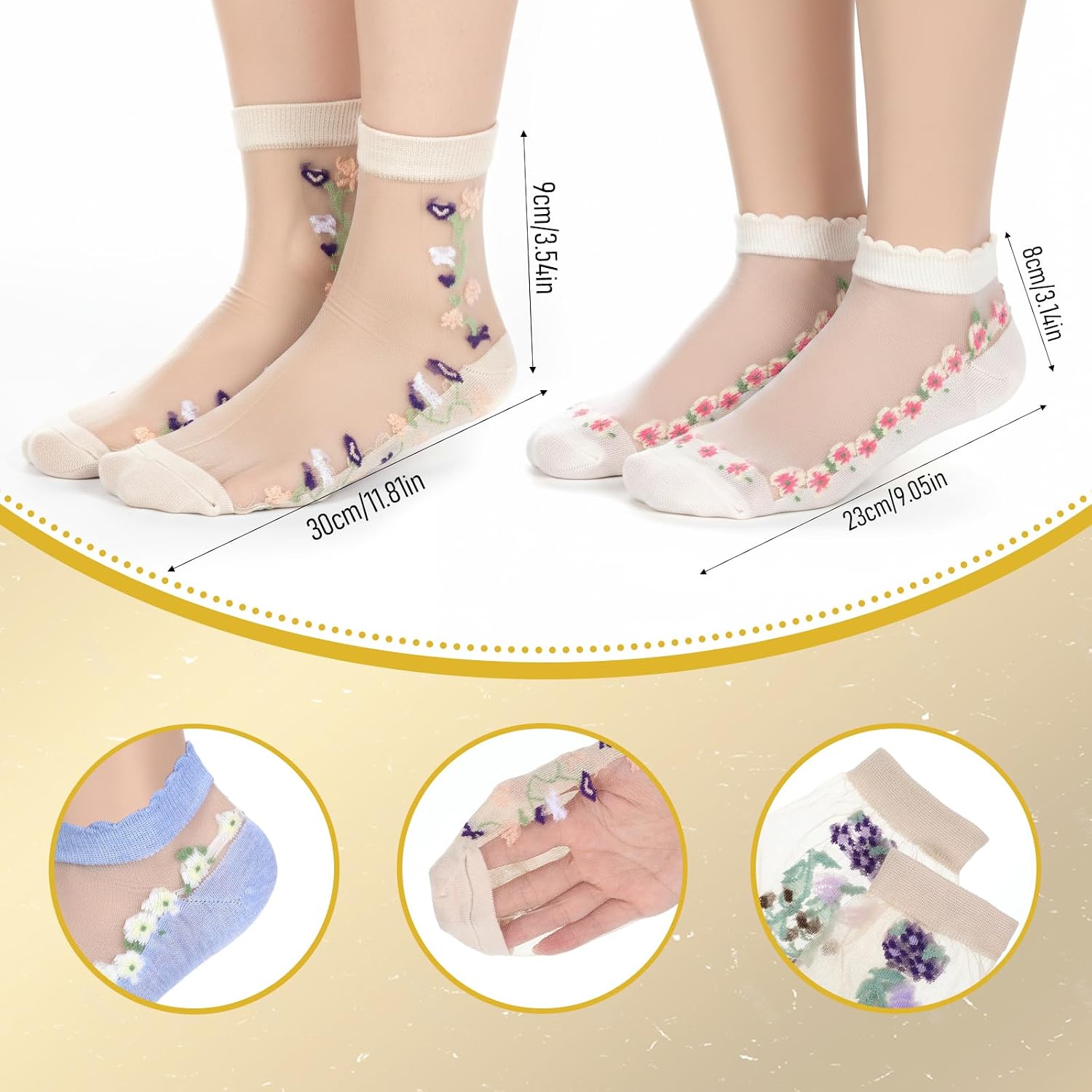 Xthrotsenk 10Pairs Lace Flower Socks See Through Socks Women Floral Sheer Mesh Sock Summer Sheer Ankle Sock with Designs for Women and Girls