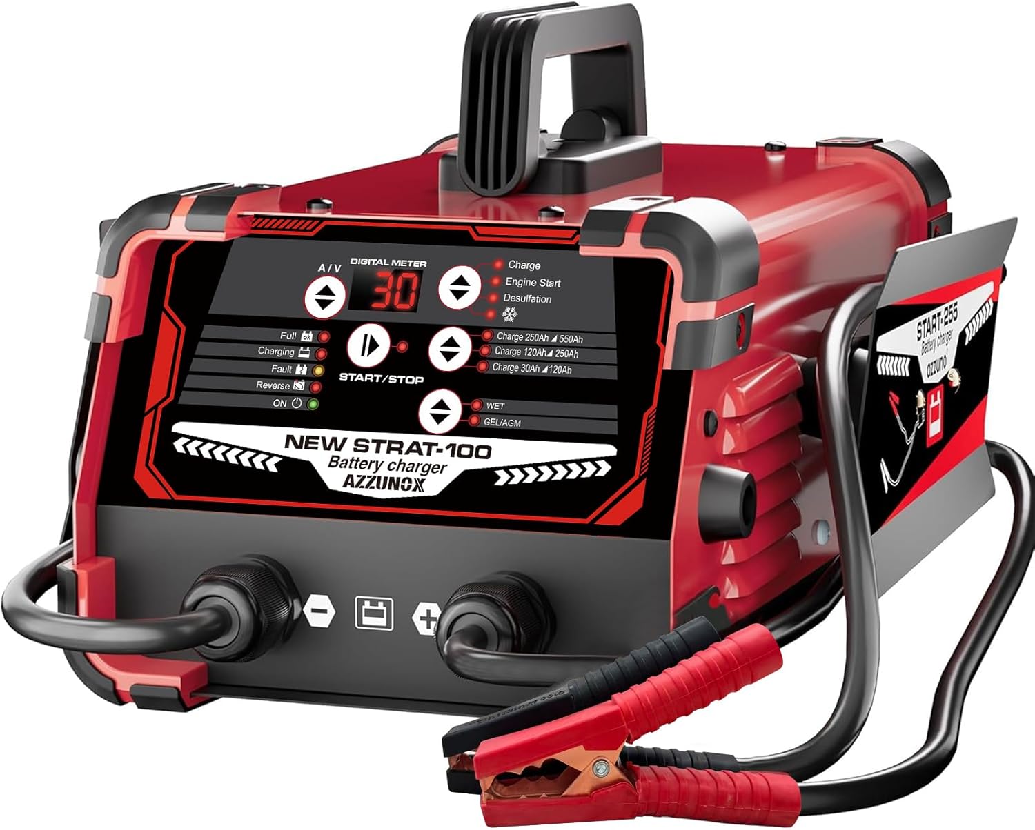 12V 24V Car Battery Charger & Engine Starter, 0-50A Automatic Battery Maintainer, 250 Cranking Amps, Jump Starter & Smart Trickle Charger