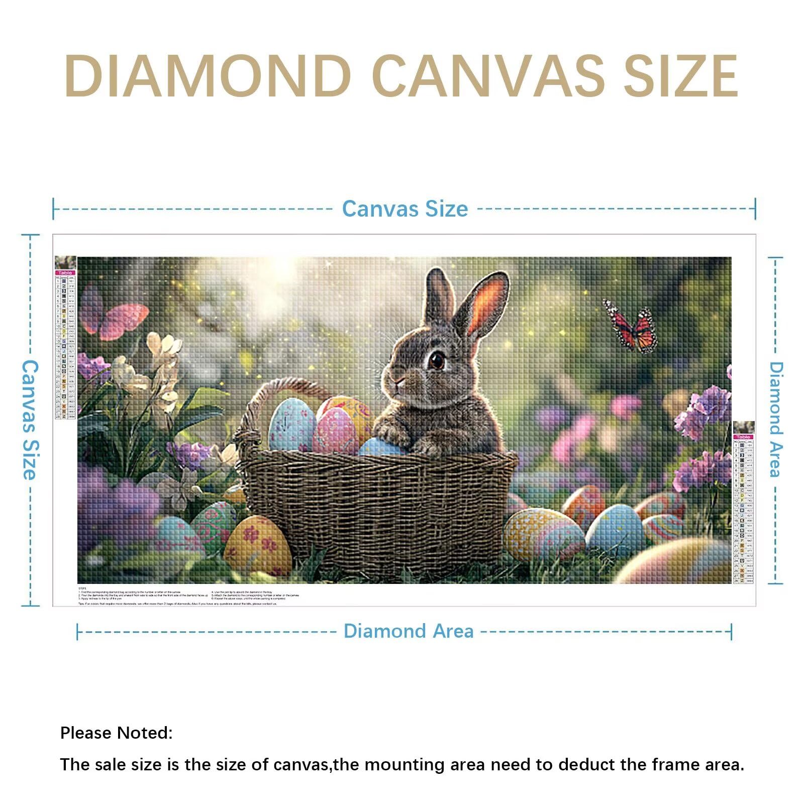Diamond Painting Kaninchen Diamant Painting Bilder Erwachsene Ostern, DIY Set Erwachsene Crystal Art, 5D Diamond Art Viereckige Steine, Strass Stickerei Kreuzstich für Zimmer Deko 120x60cm 0J-954