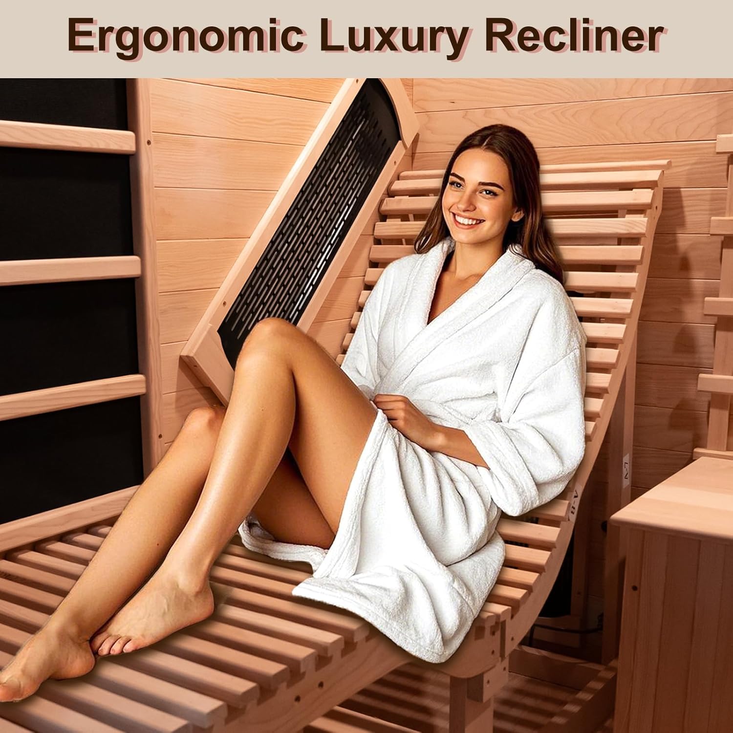 Smartmak Far Infrared Wood Sauna, 1 or 2 Person Full Spectrum Red Light Therapy Luxury Recliner Home Corner Sauna, Indoor Canadian Hemlock Dry Spa, 2300W with 8 Heaters, Speakers, Lights, Oxygen Bar