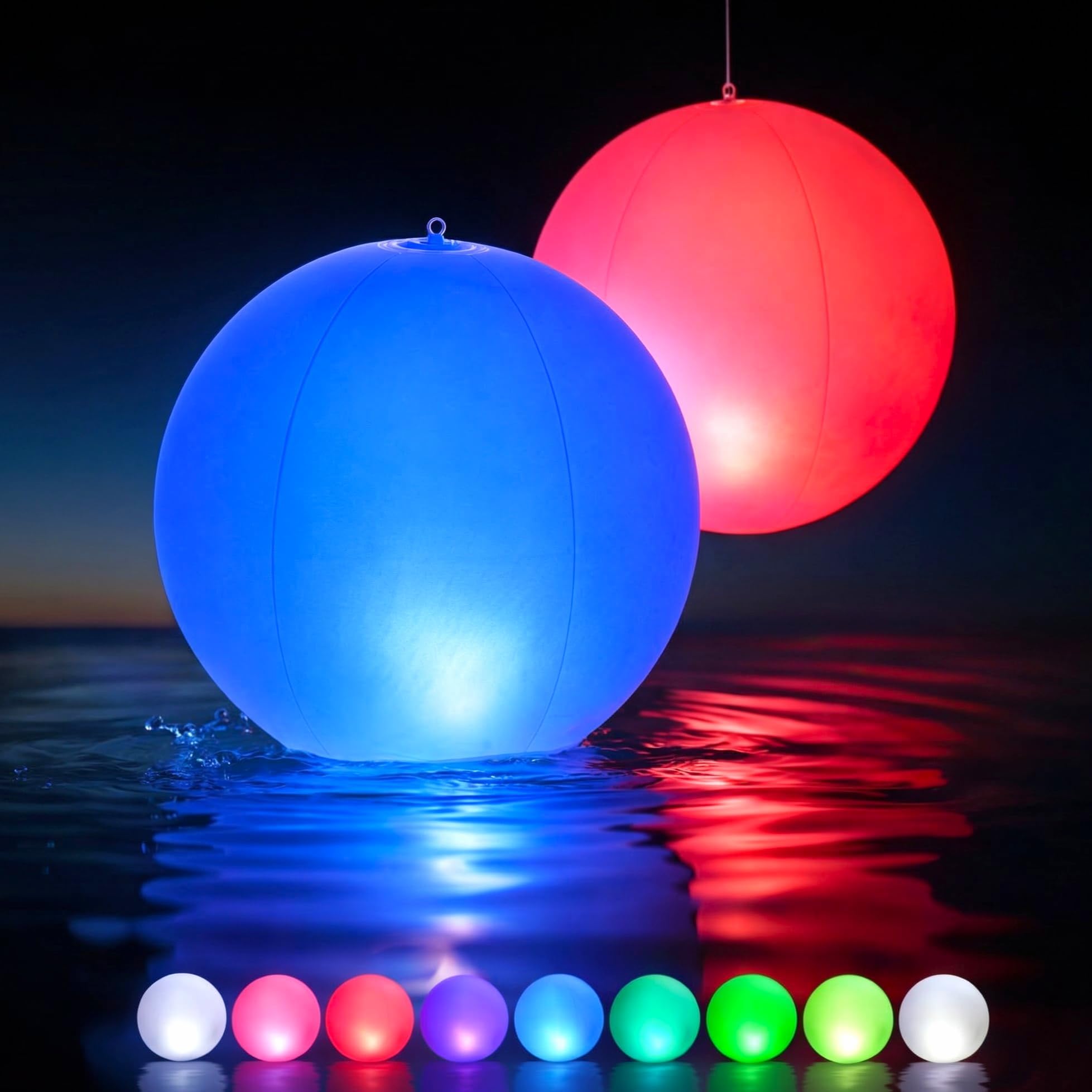 HAPIKAY Solar Floating Pool Lights - Pack of 2 Solar Powered Color Changing 14-inch Balls - Float or Hang in Pool Garden Backyard Pond Party Decorations - Inflatable Wateproof