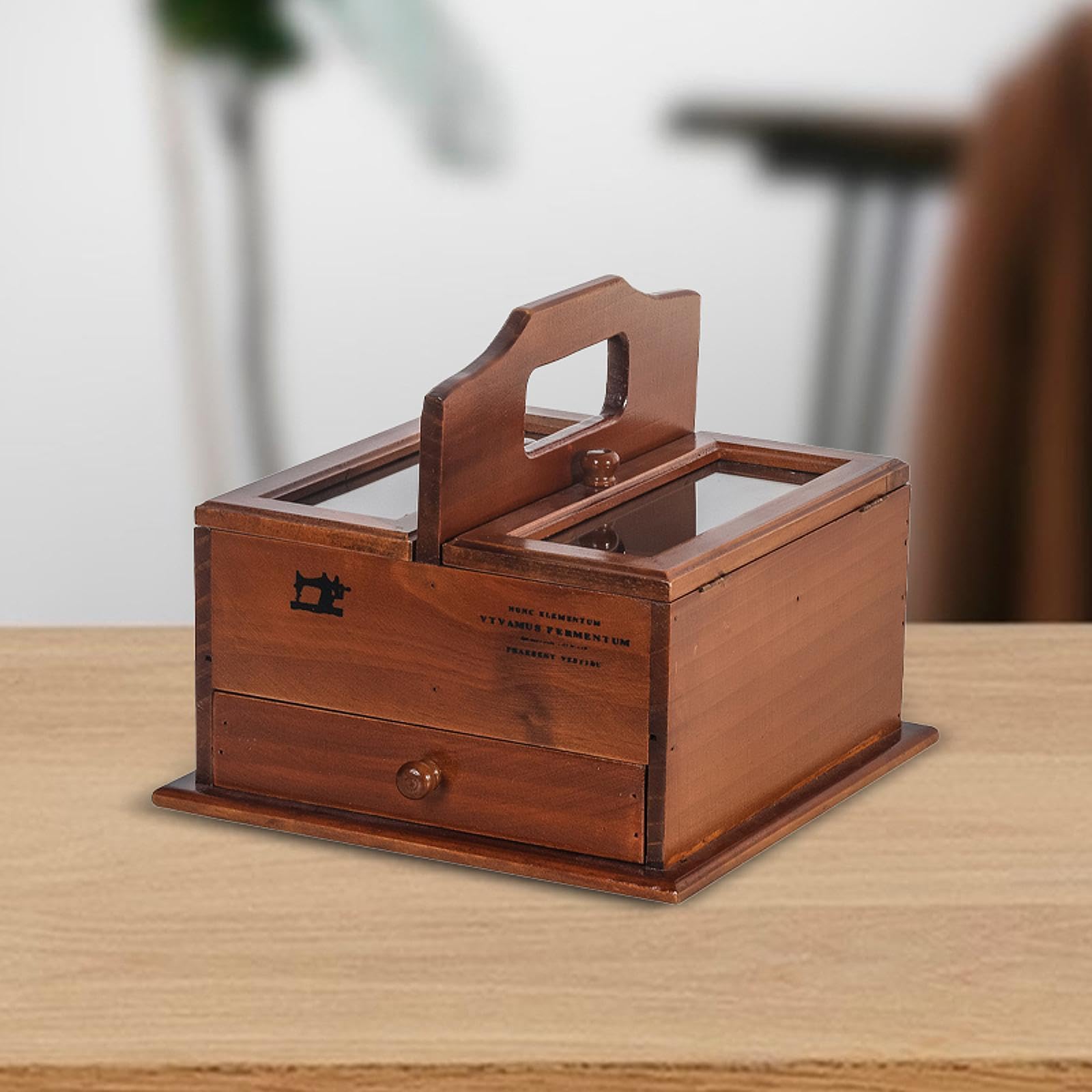Caja de Costura de Madera, Caja de Almacenamiento para Manualidades, Carrete de Hilo de Coser,