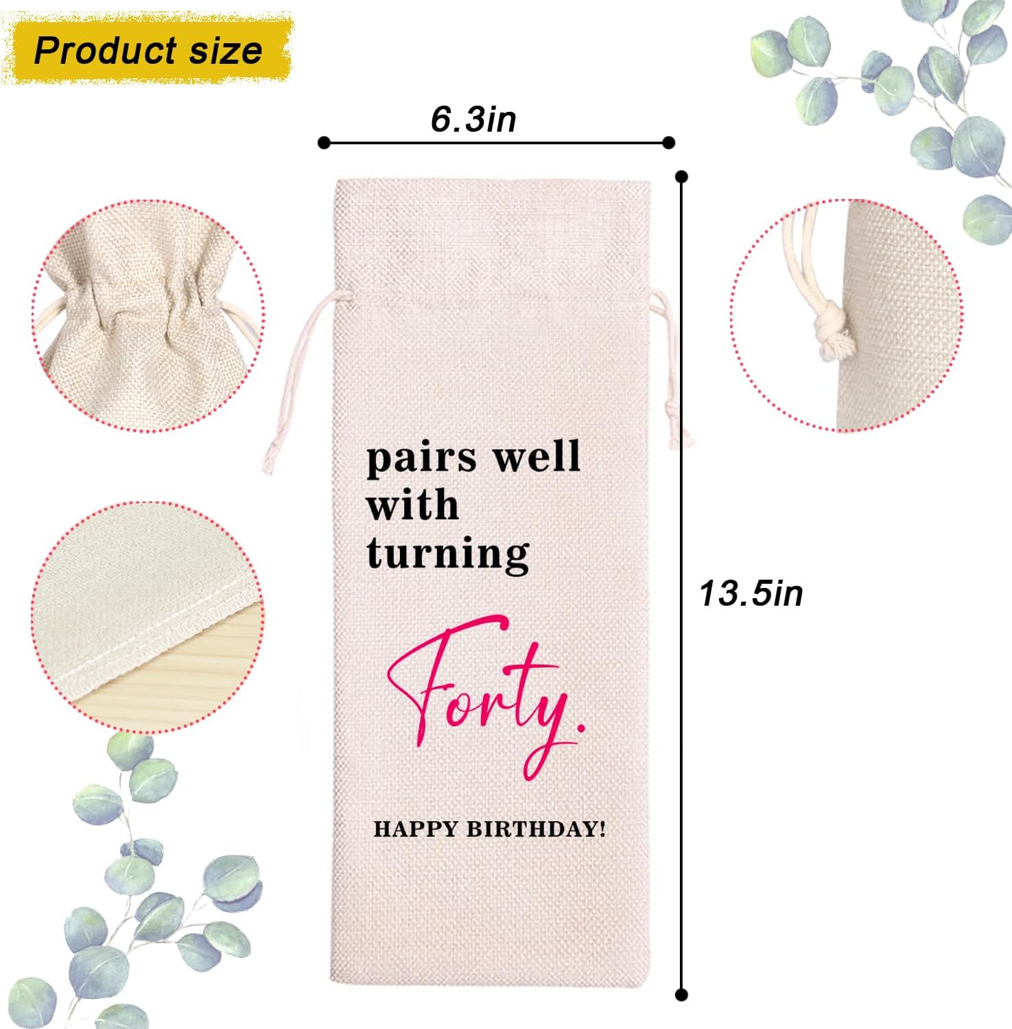 Maydvdv 40th Birthday Wine Bag Gift | 40 Years Old Gift Idea Wine Bag | Personalized birthday wine Bag | Forty Birthday Gift for Him Women | 40th Birthday Party Favors 11WB48 (40th Birthday-Pink) image 2