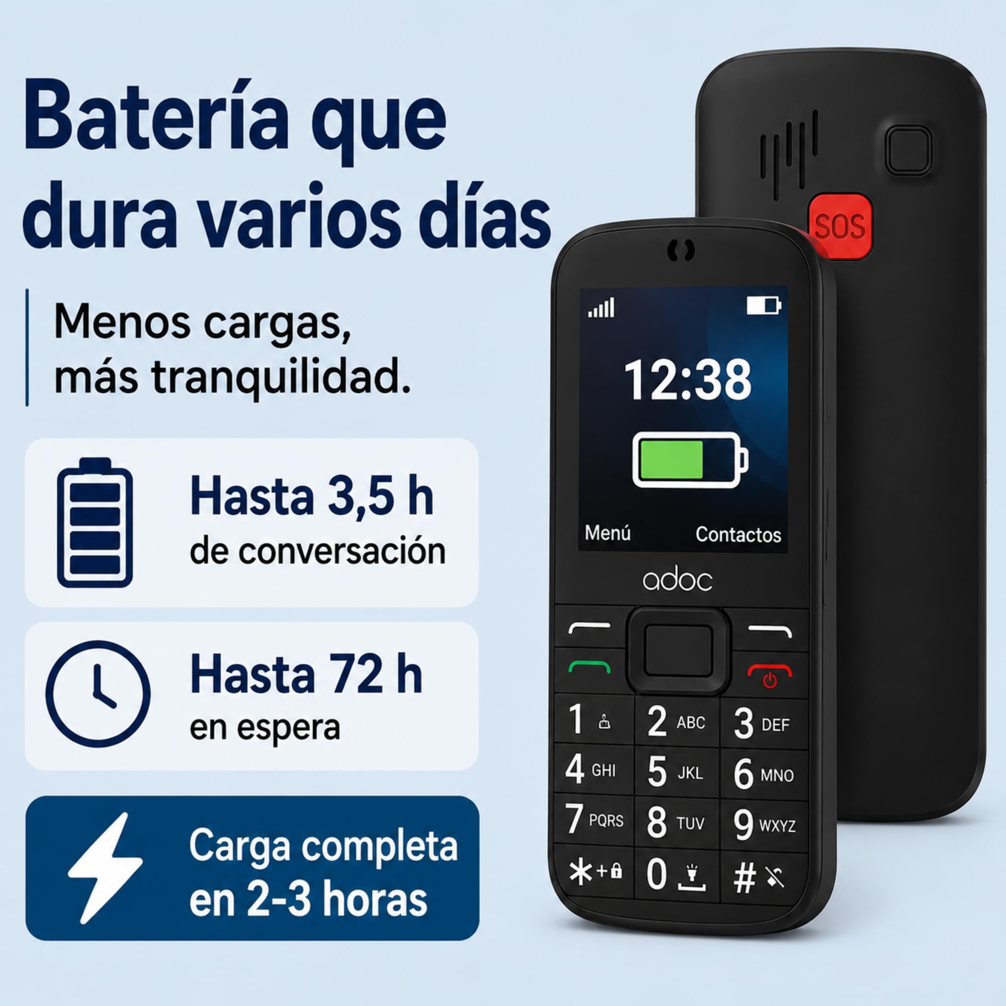 ADOC SP2 Teléfono Móvil para Personas Mayores, Negro