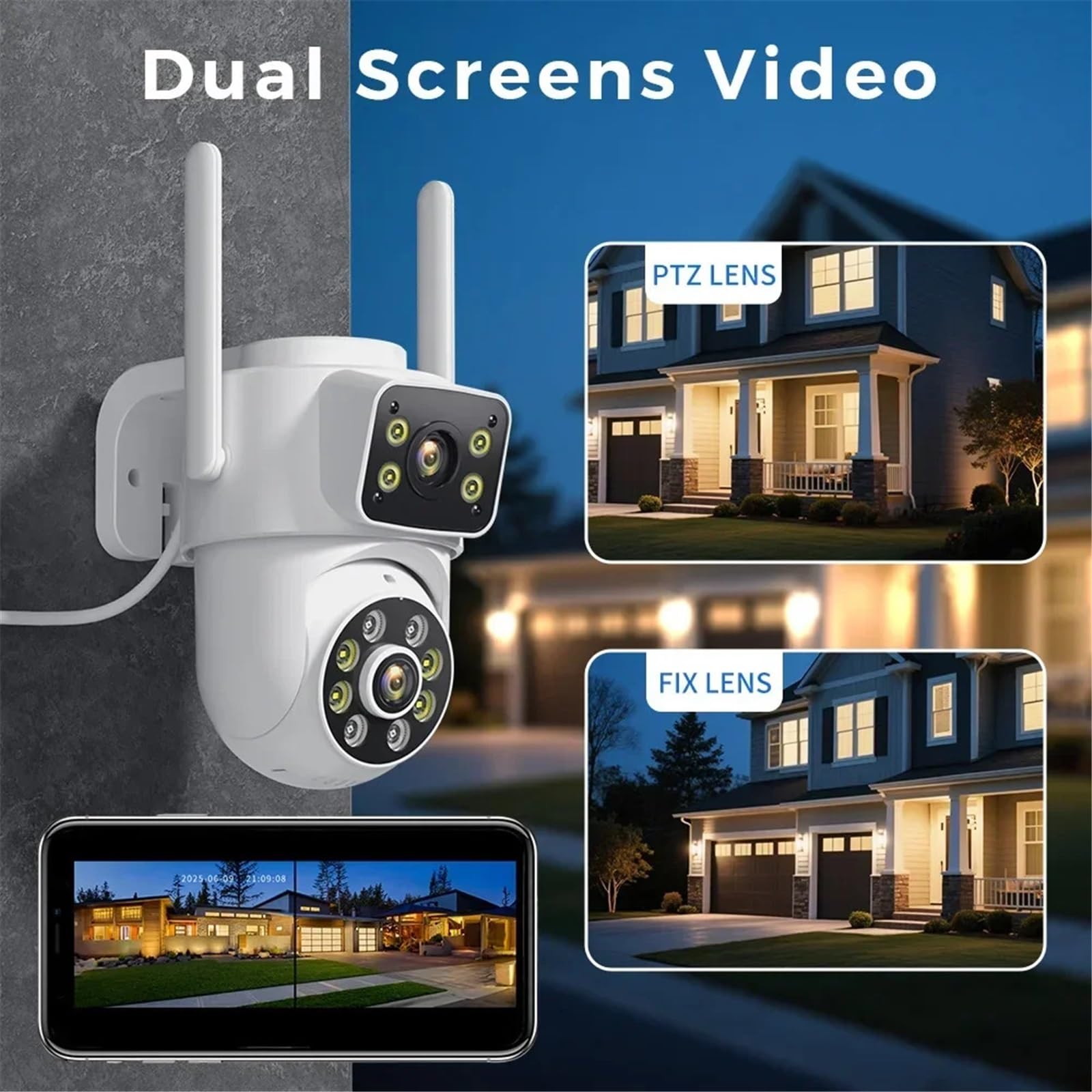 Kamera PTZ Wi-Fi 6MP z podwójnym obiektywem i dwoma ekranami, kamera do monitoringu domu, noktowizor, kamera bezpieczeństwa CCTV IP(6MP NO SD Card)