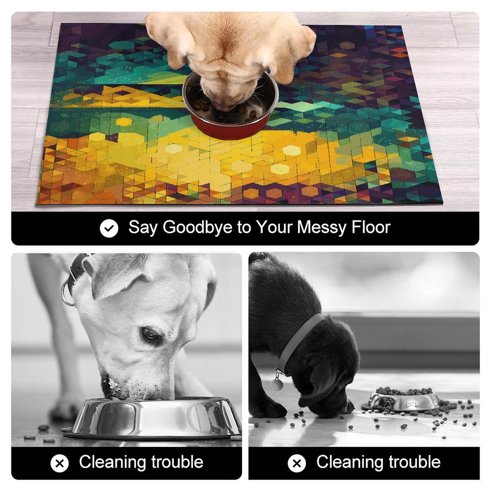 Tapis de nourriture hexagonal brillant pour chat – Tapis d'alimentation antidérapant pour chien facile à nettoyer pour la nourriture et l'eau, tapis de gamelle pour chien et chat 43,2 x 76,2 cm
