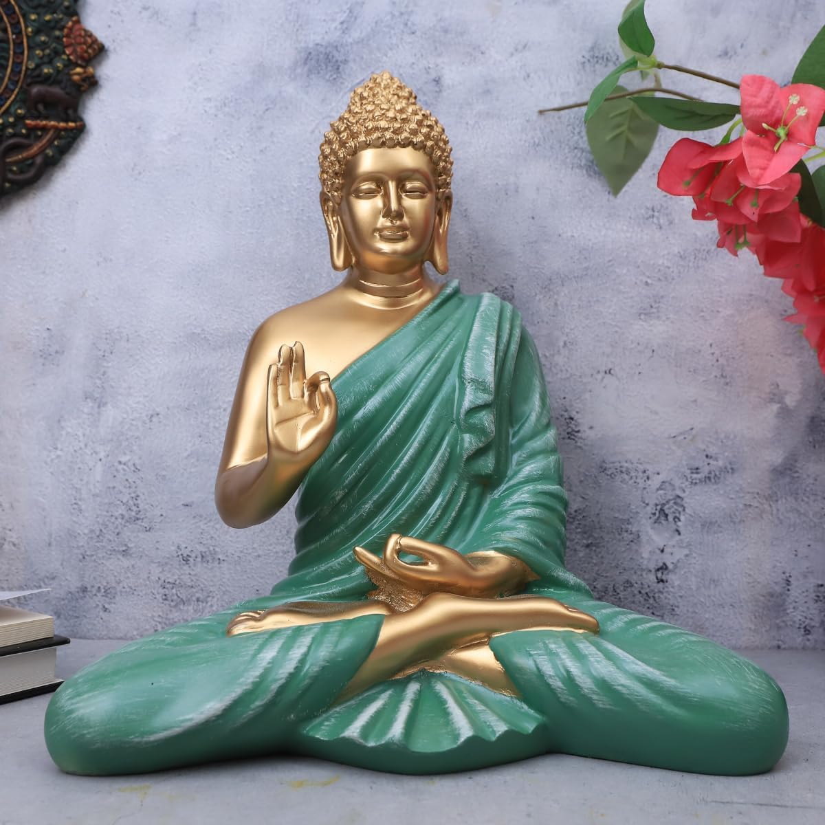Advitya Polymarble Meditating Buddha/Buddha/Gautam Buddha Statue Lord Figure/Idol/Murti Giftware Showpiece for Home Decor Decoration Gift (Sea Green - 14 Inch)