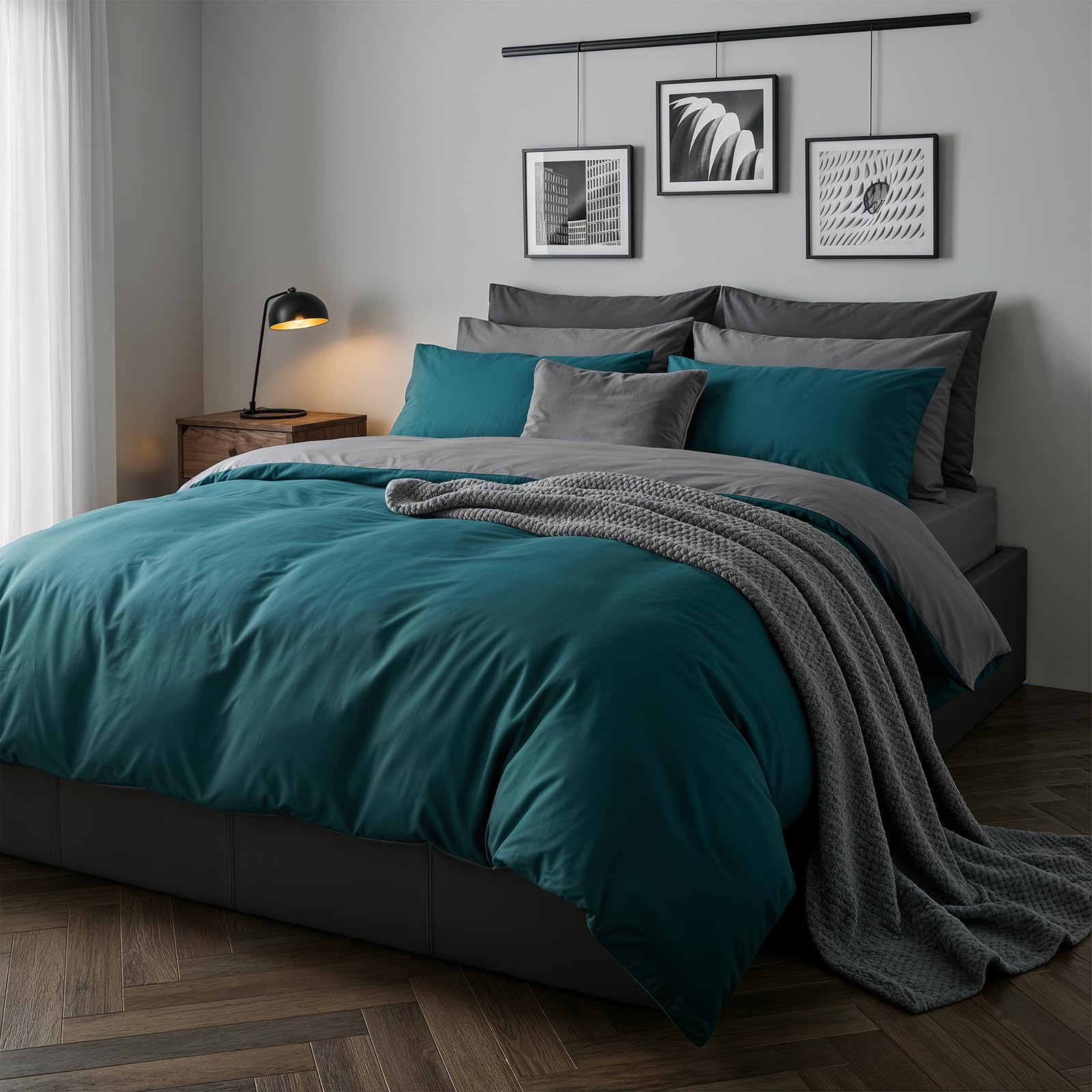 Brentfords Duvet Cover Set - Teal/Grey King Size Duvet Cover Reversible, Luxury Bedding Kingsize Microfibre Covers Duvet Quilt Super Soft Hotel Quality Bedding With Pillowcases, Teal