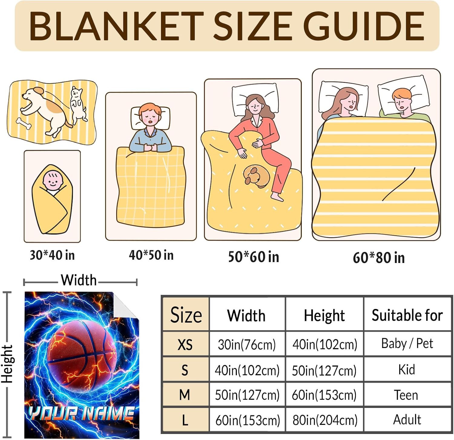 Boys Blanket Personalized Basketball Throw Blanket with Name for Men Son Husband Nephew, Blue Soft Fuzzy Throw for Sofa Couch Living Room Decor 80”x60”