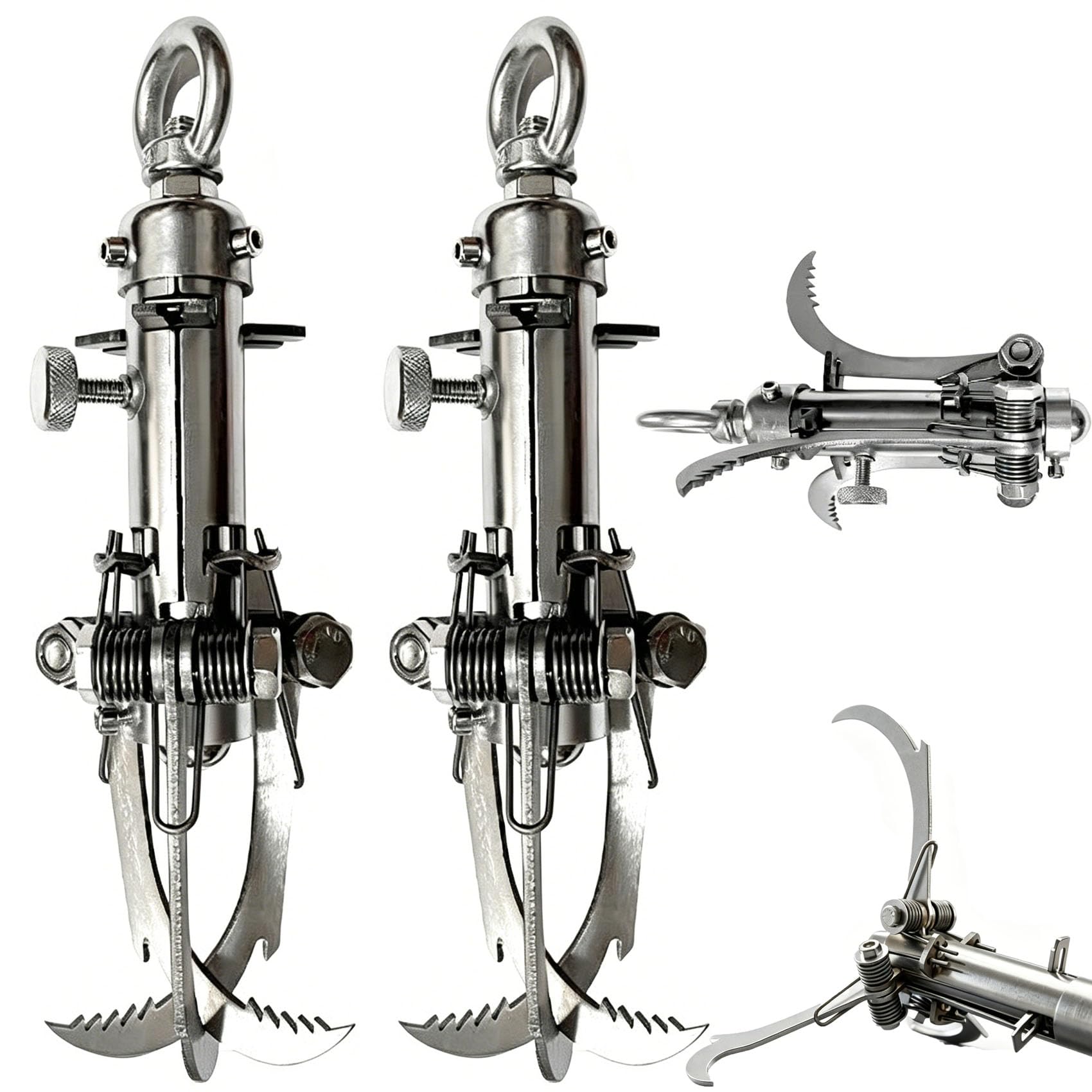 Flying Tiger Claw, Heavy Duty Stainless Steel 3-Claw Folding Grappling Hook, Utility Grappling Hook for Outdoor Survival, Camping, Hiking, Tree Mountain, Strong, Durable & Portable (2Pcs)
