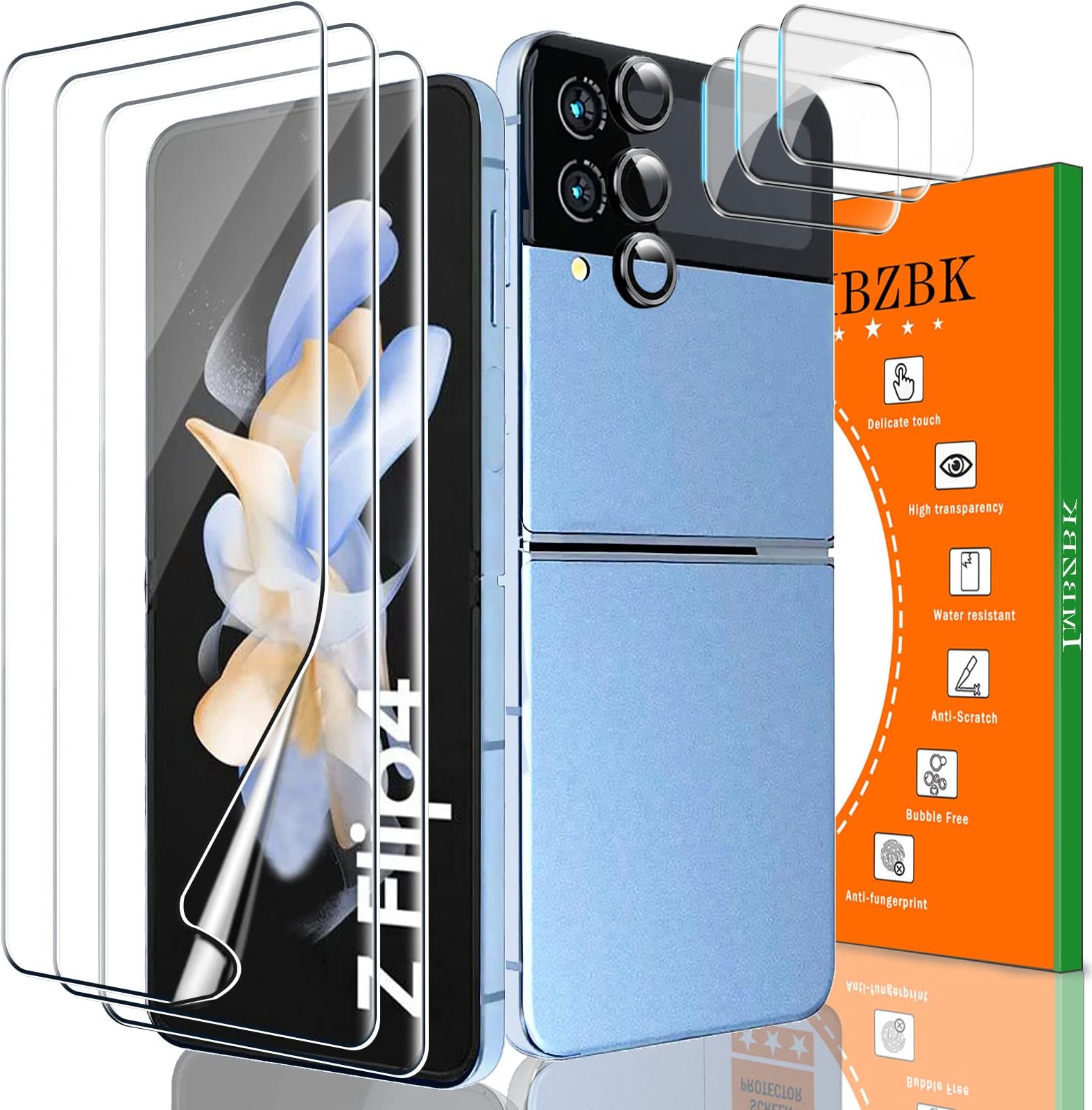 IMBZBK 9 in 1 for Samsung Galaxy Z Flip 4 5G Screen Protector, Inner Screen Flexible Film + Tempered Glass Back Screen Protector + Camera Protector accessories Case Friendly [3+3+3 Pack]