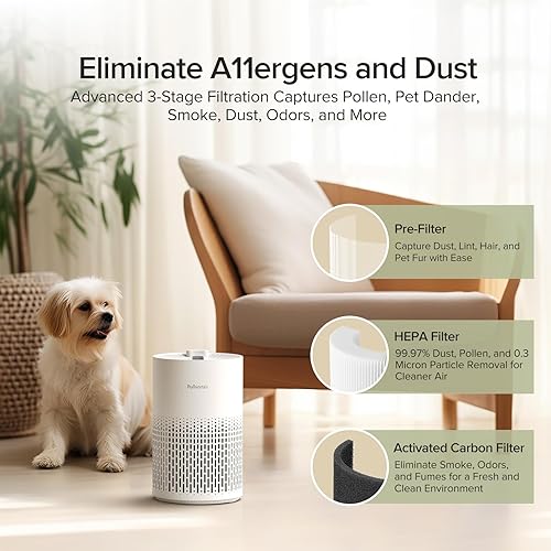 Miniatura 5 de Purificadores de aire y un filtro HEPA más para A11ergies, polen, humo, polvo, caspa de mascotas, olor, cabello, sin ozono, limpiador silencioso de