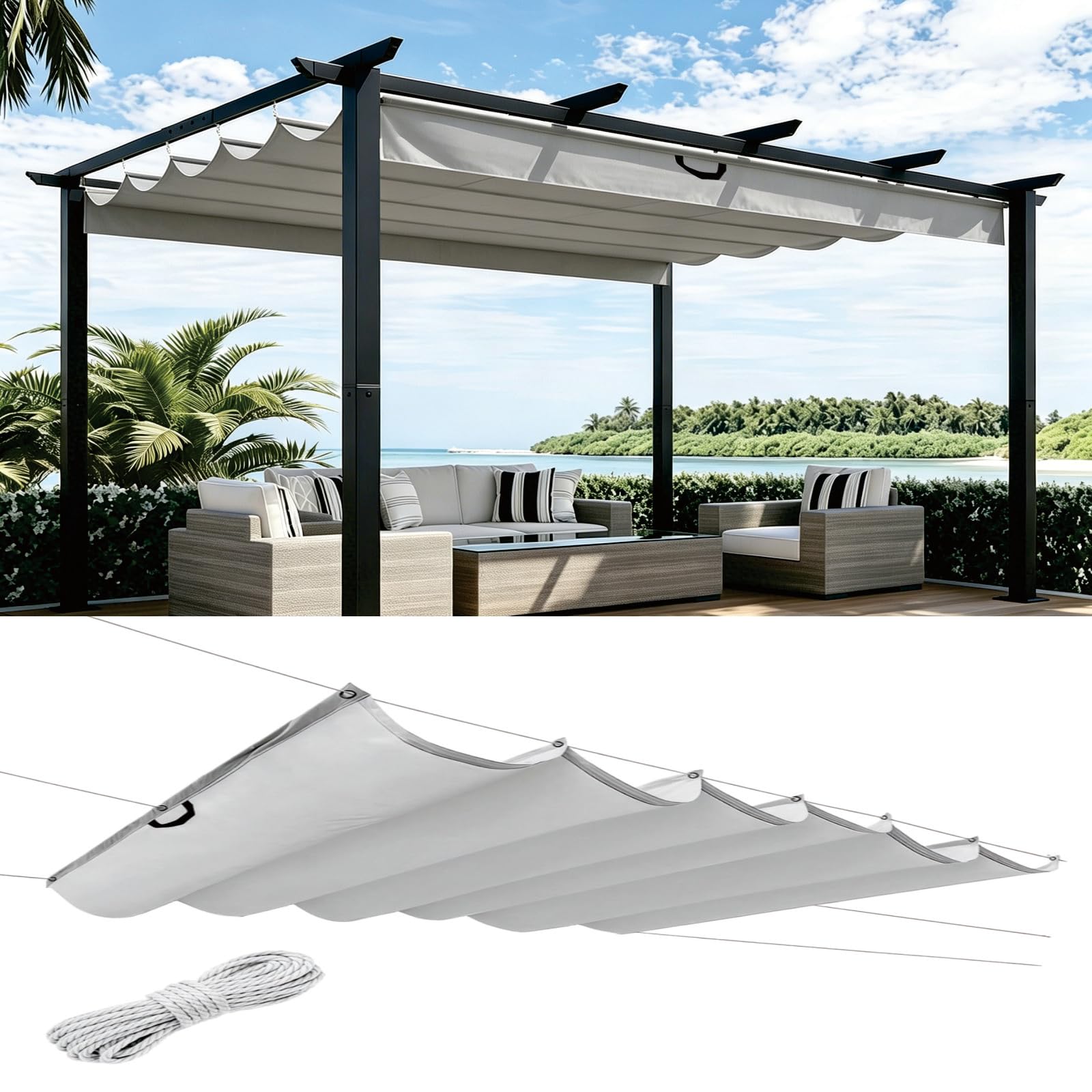 Voile ombrage rétractable 165x655 cm contre la chaleur intense et la pluie sur le patio