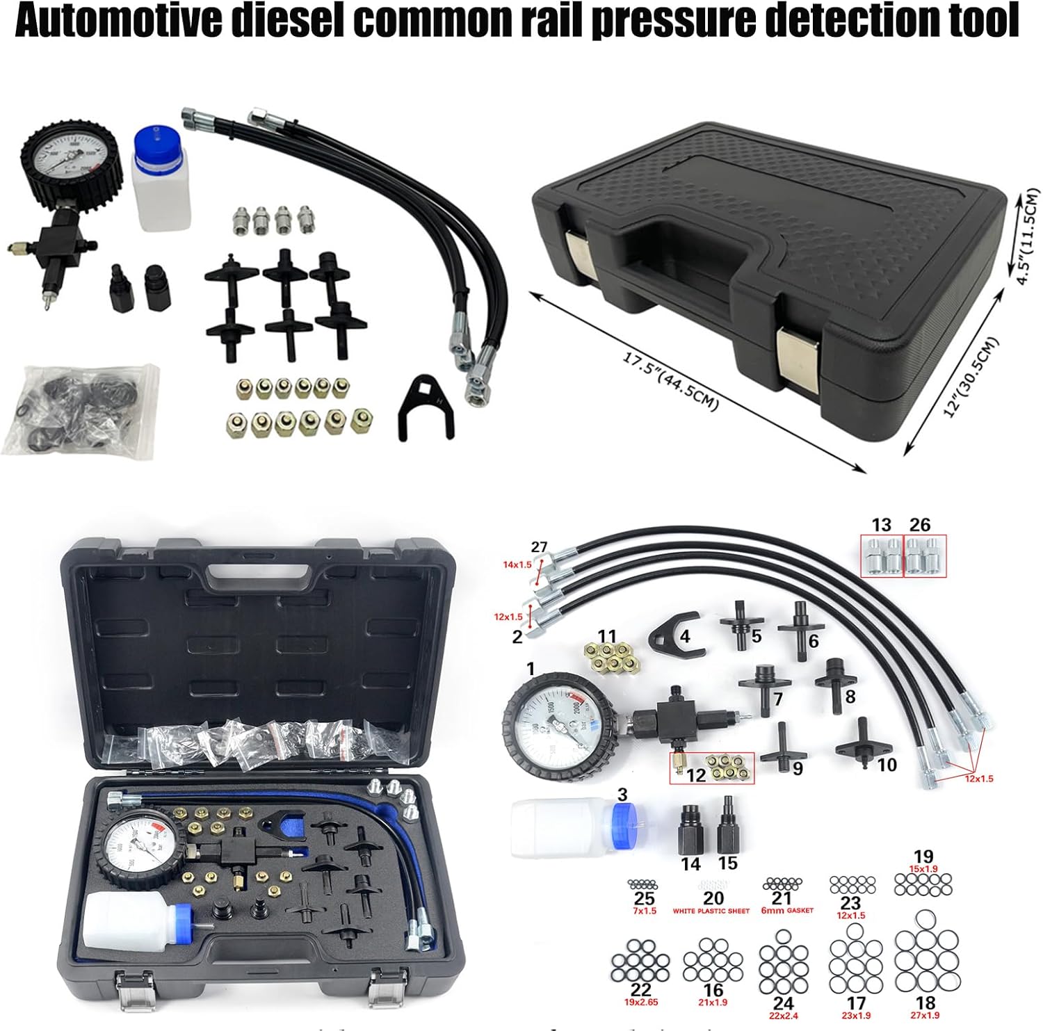 Automotive Common Rail Diesel High Pressure(2000Bar) Tester Kit and Injector Pipe Blanks Automotive Diesel Common Rail Pressure Detection Tool for Different Testing