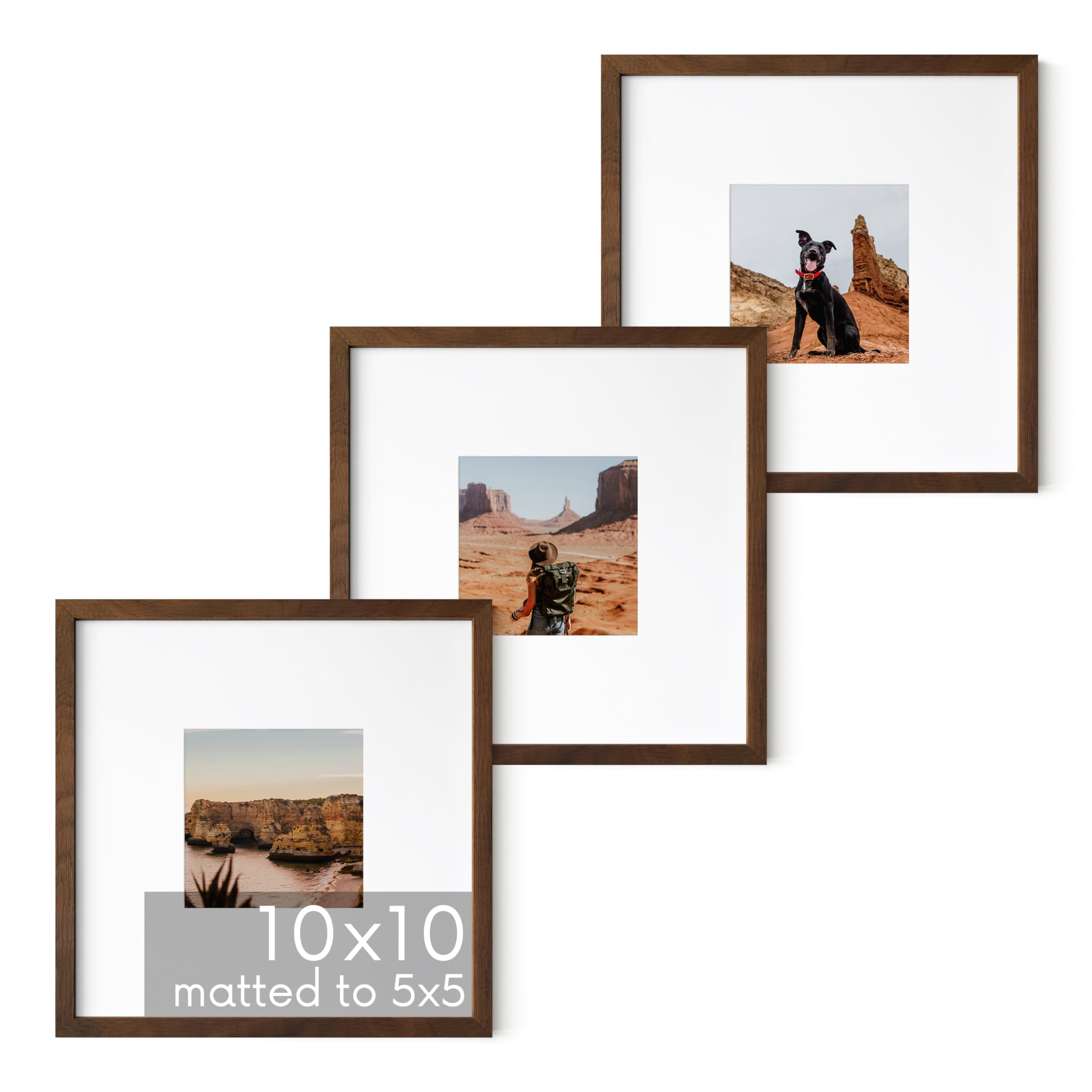 Cadres photo carrés 25x25 cm Haus and Hues en noyer lot de 3