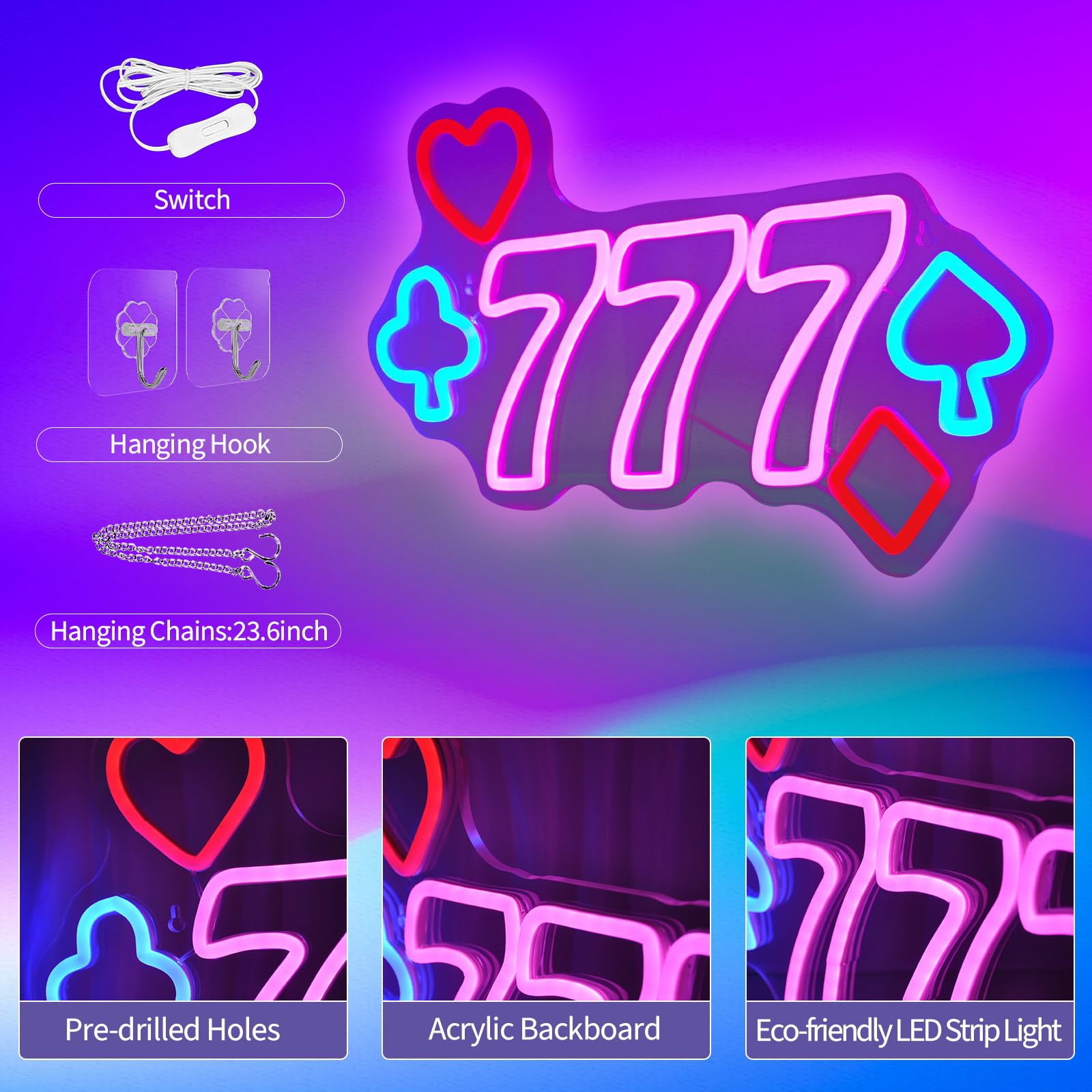 Amazon.co.jp: 777 カジノネオンサイン 壁の装飾用 ピンクLEDライト