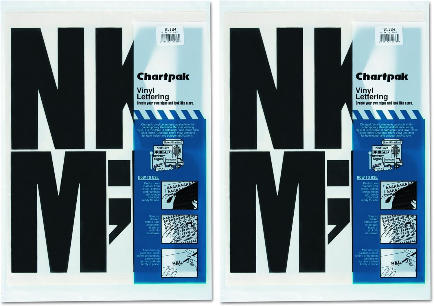 Chartpak Press-On Vinyl Uppercase Letters, Self Adhesive, Black, 6"h, 38/Pack (Pack of 2)