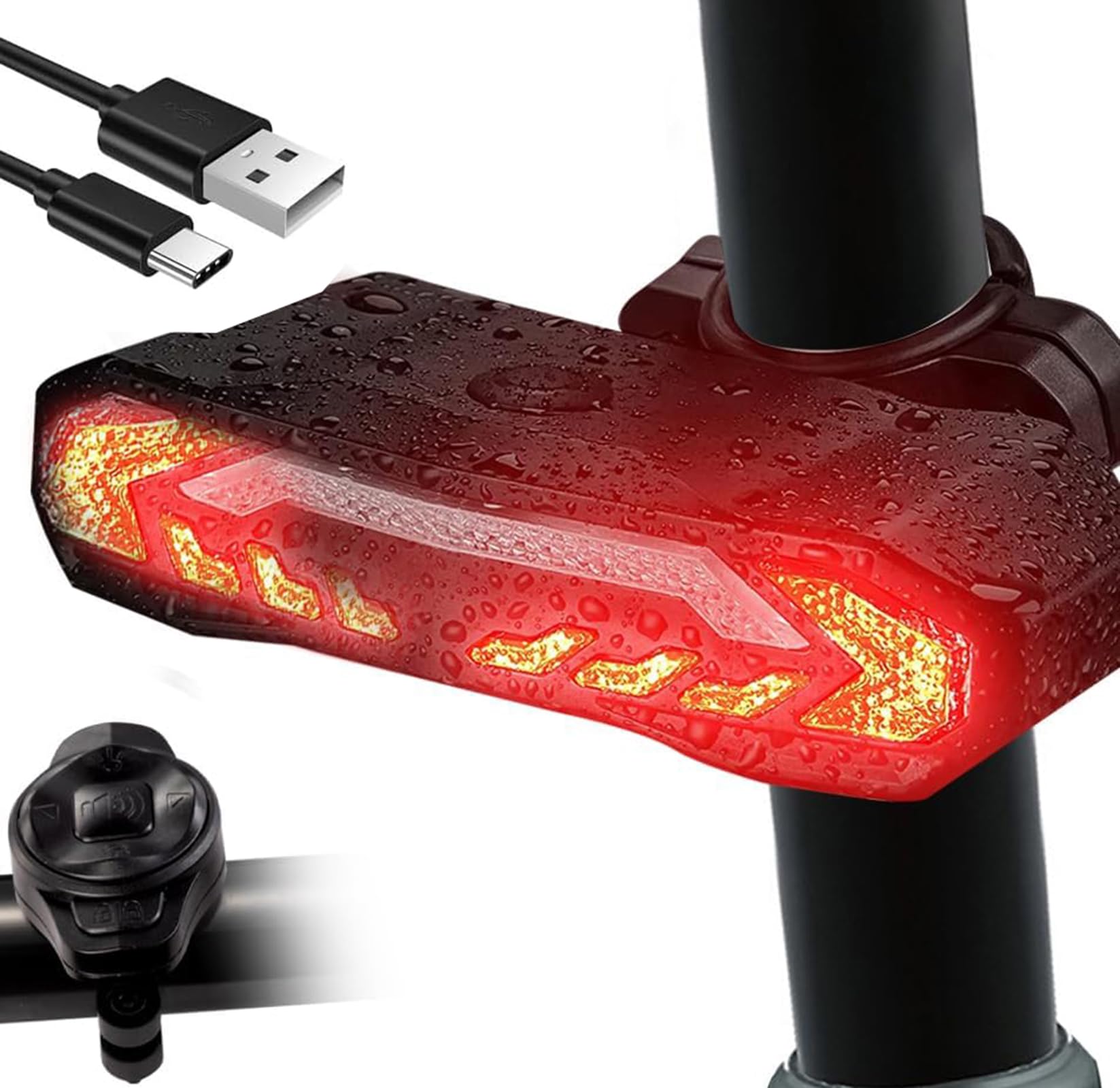 GMWD Fiets Richtingaanwijzer Remlicht, Draadloze USB Oplaadbare Fiets Achterlicht Met Afstandsbediening Nachtrijden Veiligheid Waarschuwing Achterlicht