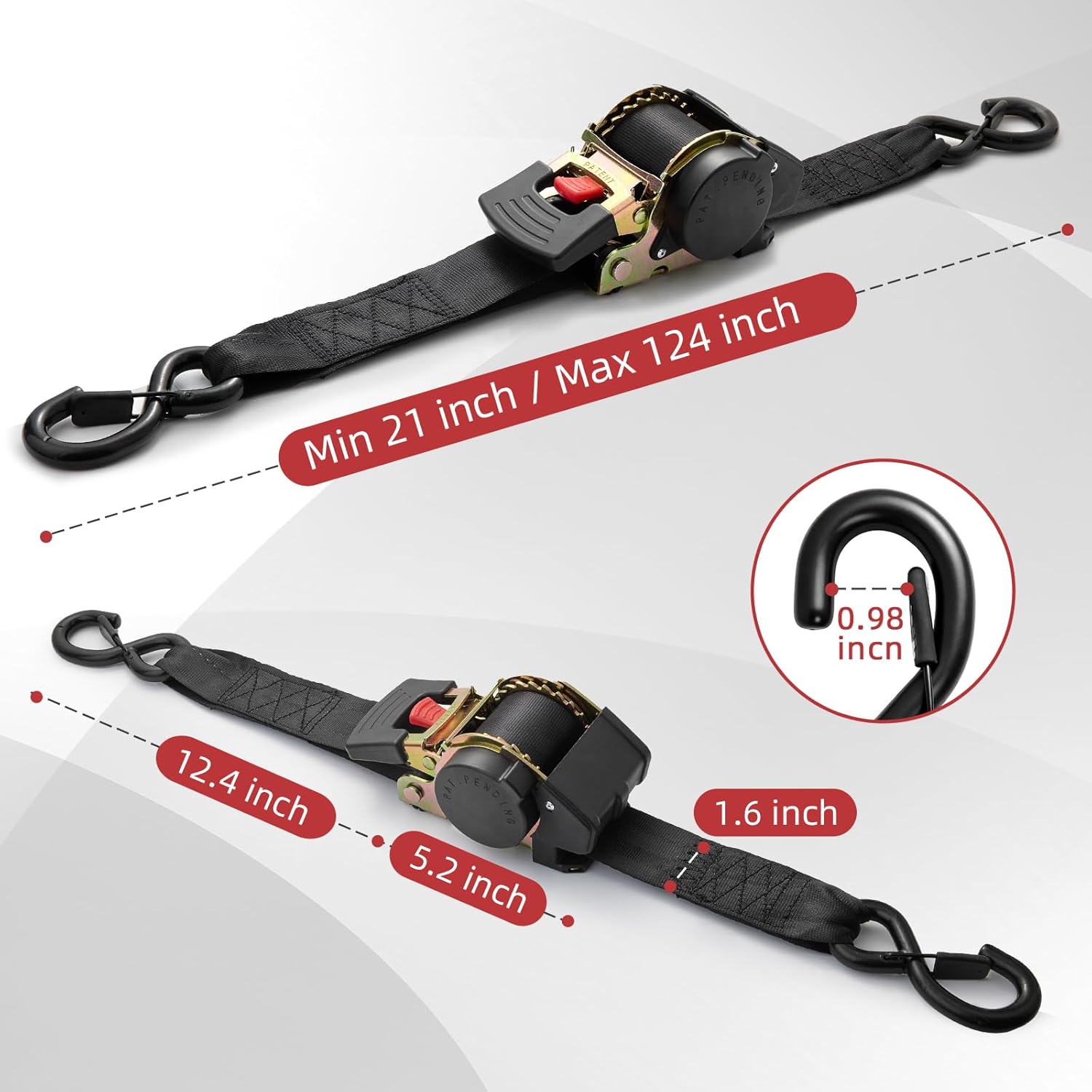 Retractable Ratchet Tie-Down Straps 4409 lbs, 1.5in × 10ft Heavy Duty Self-Retracting Ratchet Straps with Zinc-Plated S-Hooks, Secure Tie Downs for ATVs, Machinery & Equipment, 2 Pack - Image 5