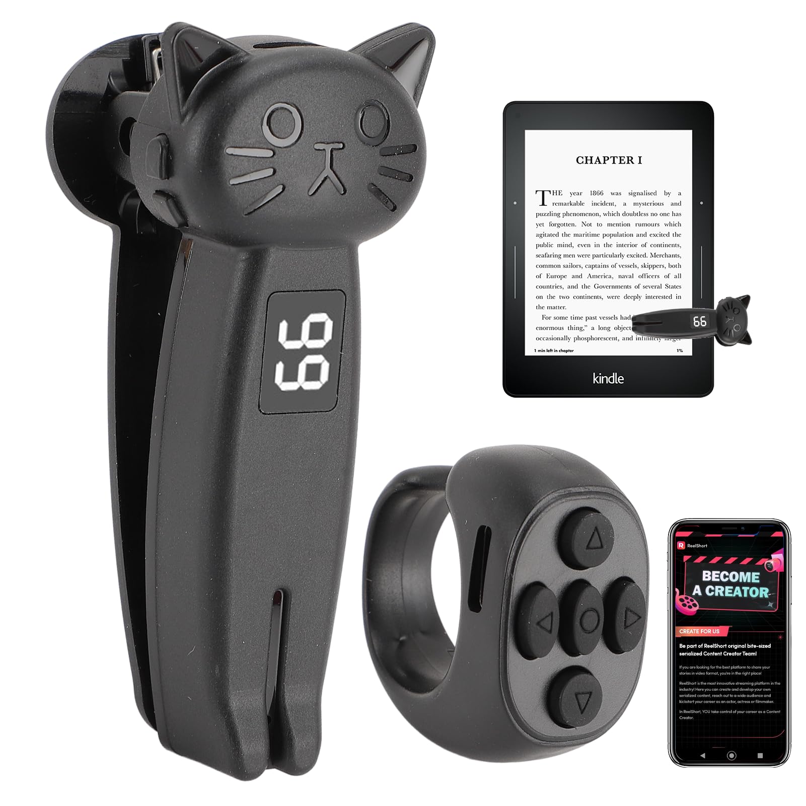 Tourneur de Page télécommandé pour Tablette Téléphonique Paperwhite EReader, Selfie Vidéo Prenant des Photos, Appareil Photo, Enregistrement Vidéo, Déclencheurs à Distance,