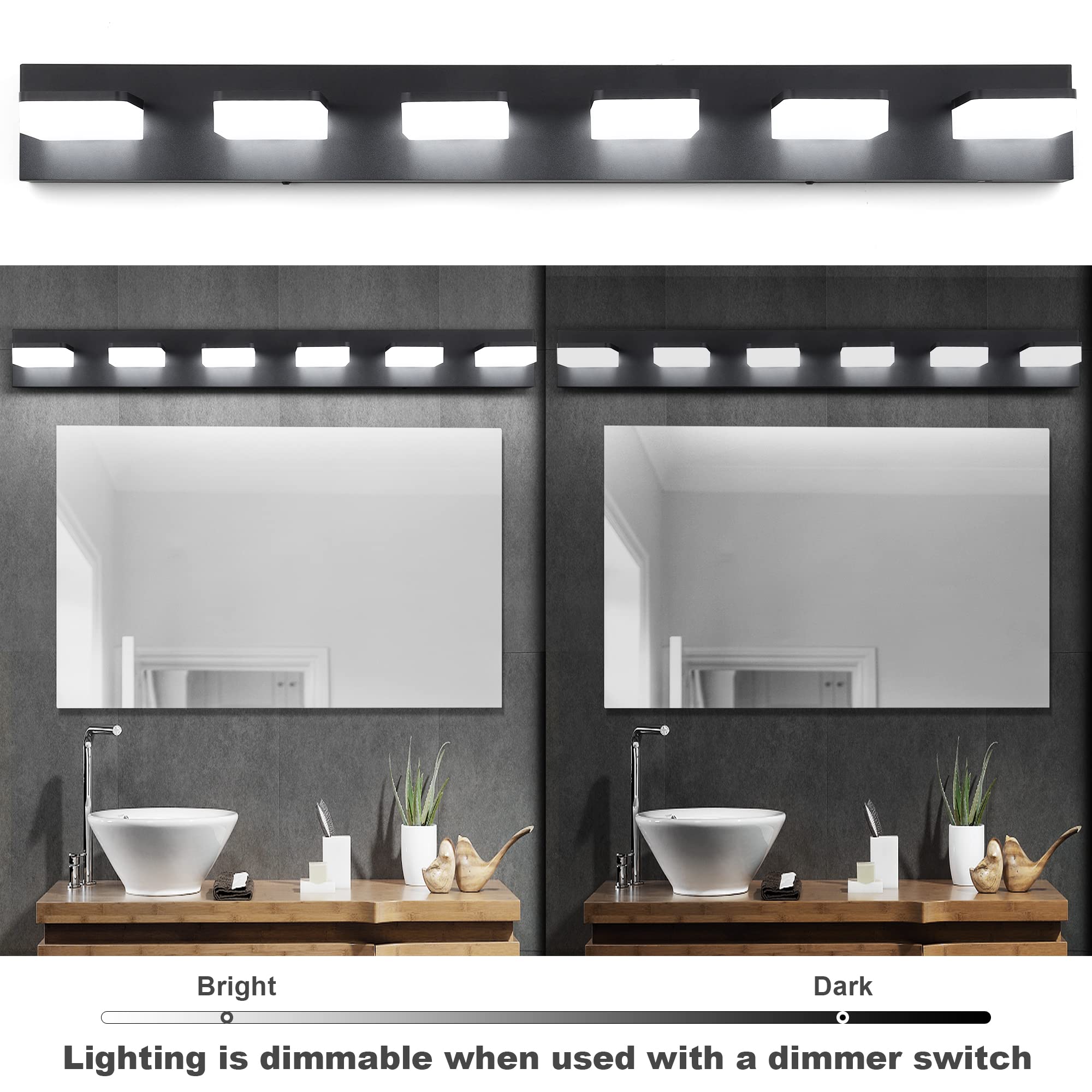 GOODATE Dimmbare Badezimmer-Leuchte über Spiegel, LED-Schminktischleuchten, Acryl, Edelstahl, 6 Leuchten, verstellbar, 3000 K/4000 K/6000 K, 360° drehbar