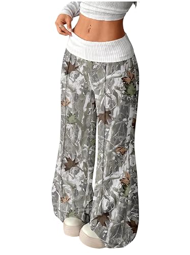 Luckydora Women's Wide Leg Sweatpants Women High Waisted Baggy Pants Casual Pull on Y2k Straight Pants - Small - Camouflage