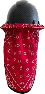 Hard Hat Full Brim Sun Shade, Neck Shield, Bandanna Print Cotton, Red Diamond Paisley Print Pattern