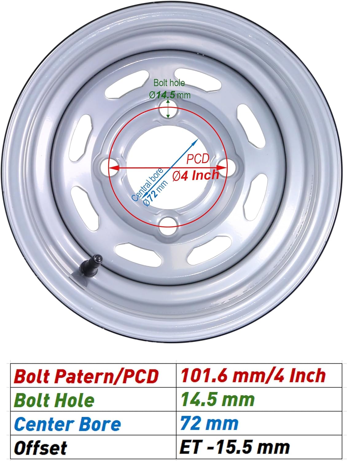 LIBRA Golf Cart Tire & Wheel Assembly 205/65-10 with 4x4" PCD ET-15.5 Offset Silver Wheel-14040,SET 2