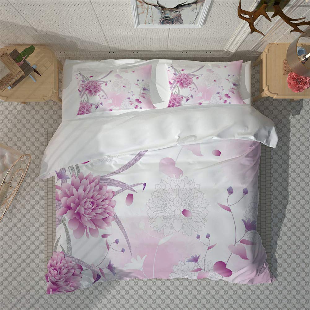 Set Copripiumino Matrimoniale Con Federe Stampa Floreale Rosa 3D - Microfibra Morbida Antisbiadimento